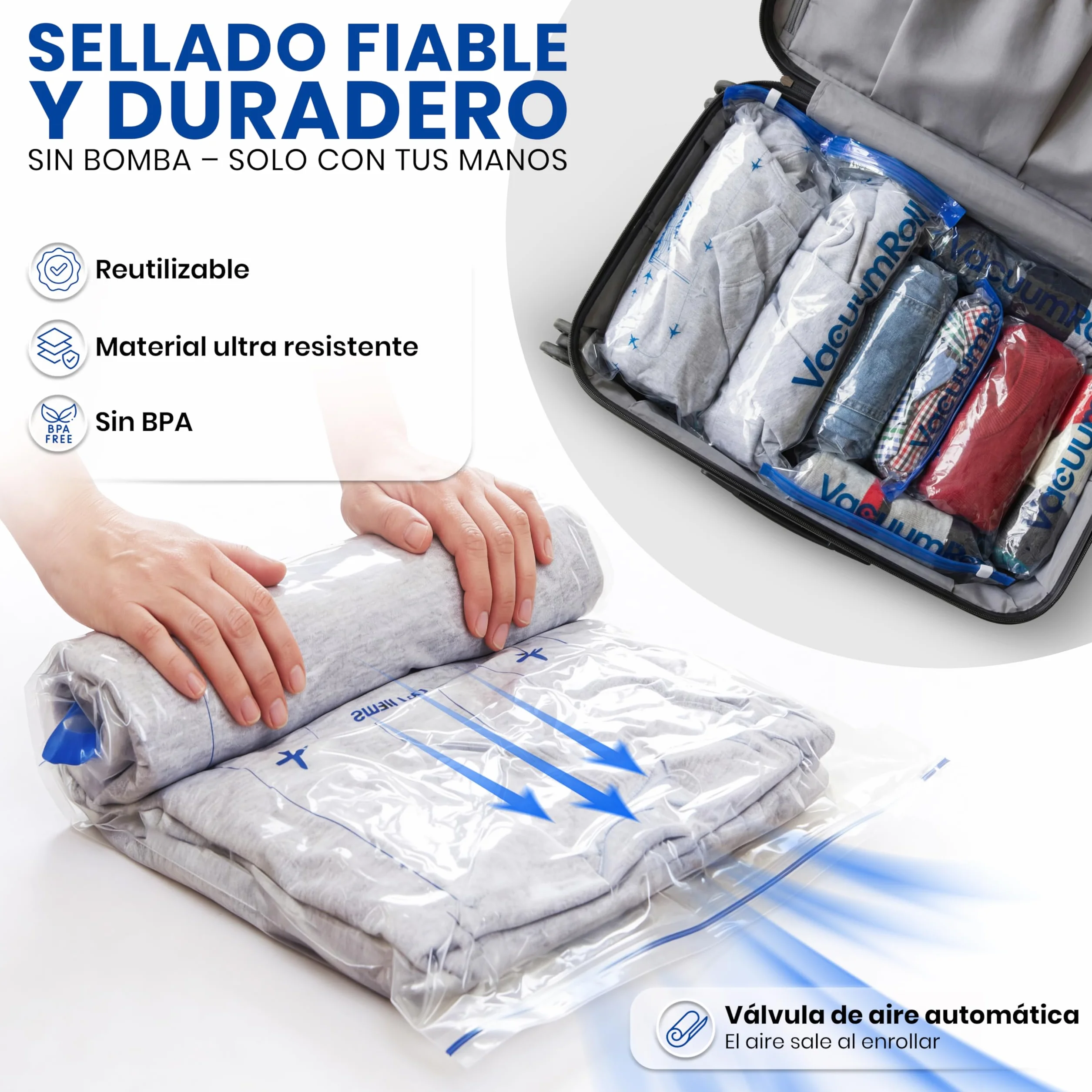 Bolsas de Compresión para Viajar myHodo, 10 Piezas (5x 60x40cm 5x 50x35cm), Almacenamiento al Vacío