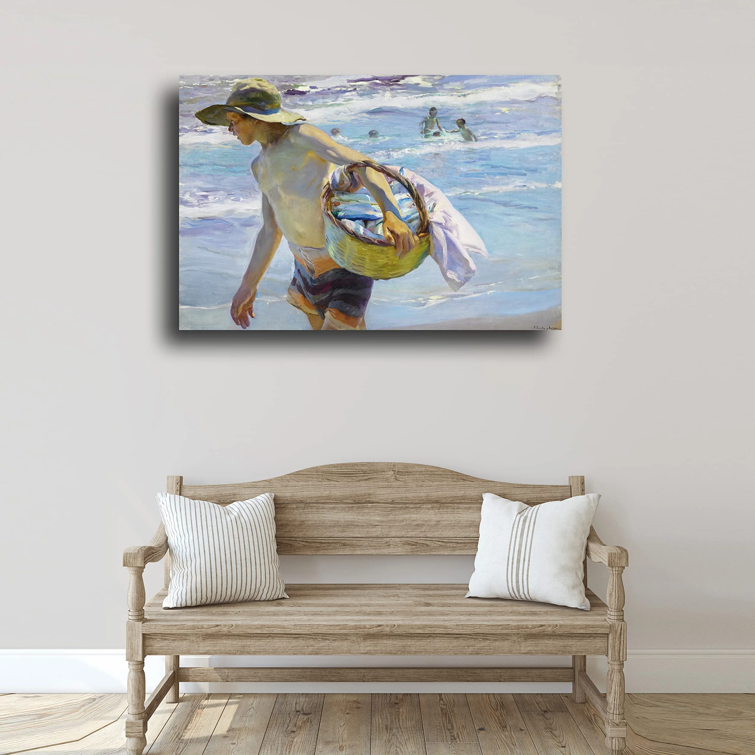 Genérico Cuadro Lienzo Canvas El Pescador Joaquin Sorolla Playa Valenciana de Cabañal 1904 – Lienzo con Bastidor 3cm - Alta resolución (80_x_53_cm)