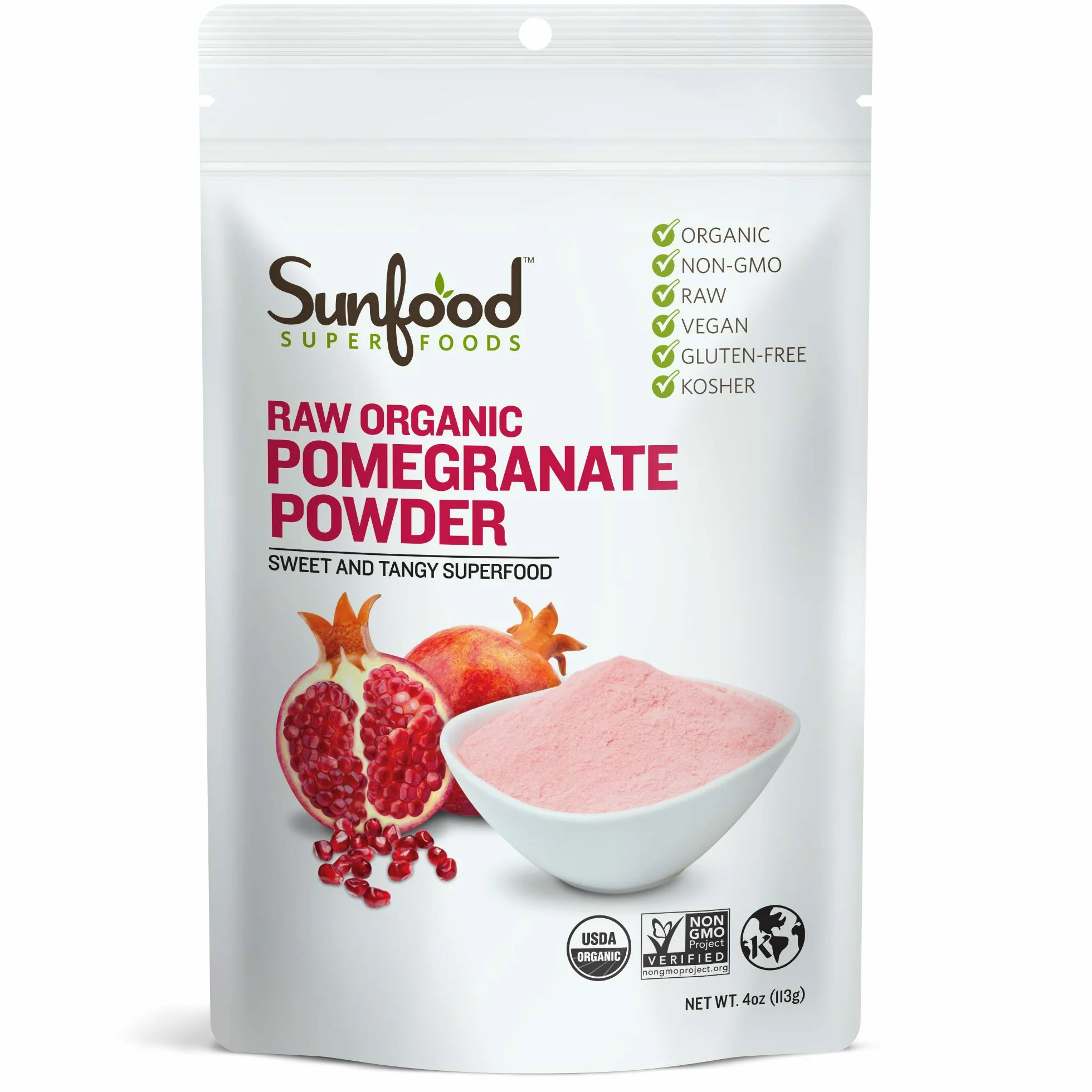Sunfoods Polvo de Granada Orgánica Cruda, Jugo en Polvo, Extracto Seco, Sin Azúcar, Vegano, 4 oz