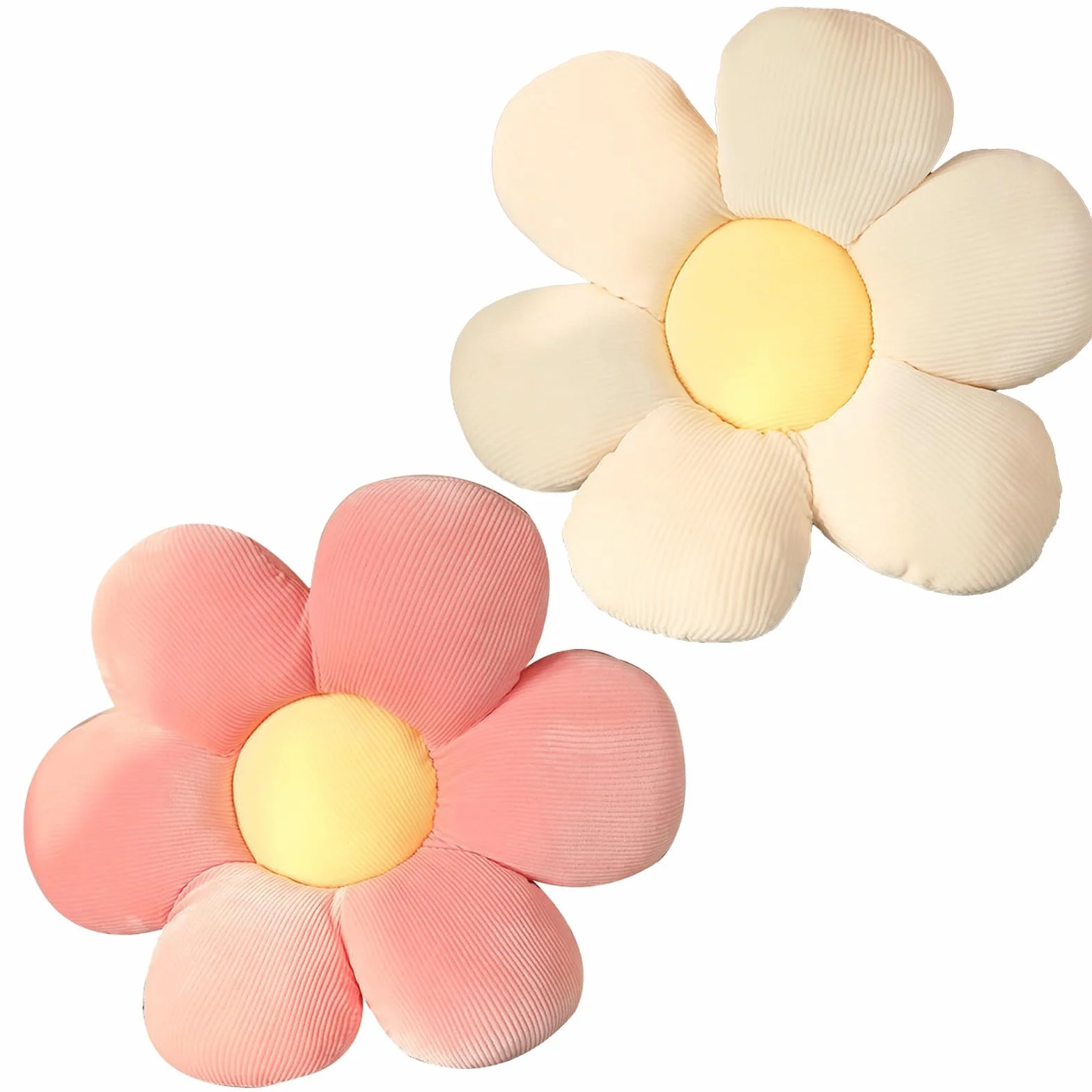 2 Piezas Cojines de Flores, 40x40cm Cojín de Asiento con Forma De Flor De Margarita, Cojines Sofa, Infantiles, Linda Flor Cojín De Felpa Tatami Almohada para(Rosa y Blanco)