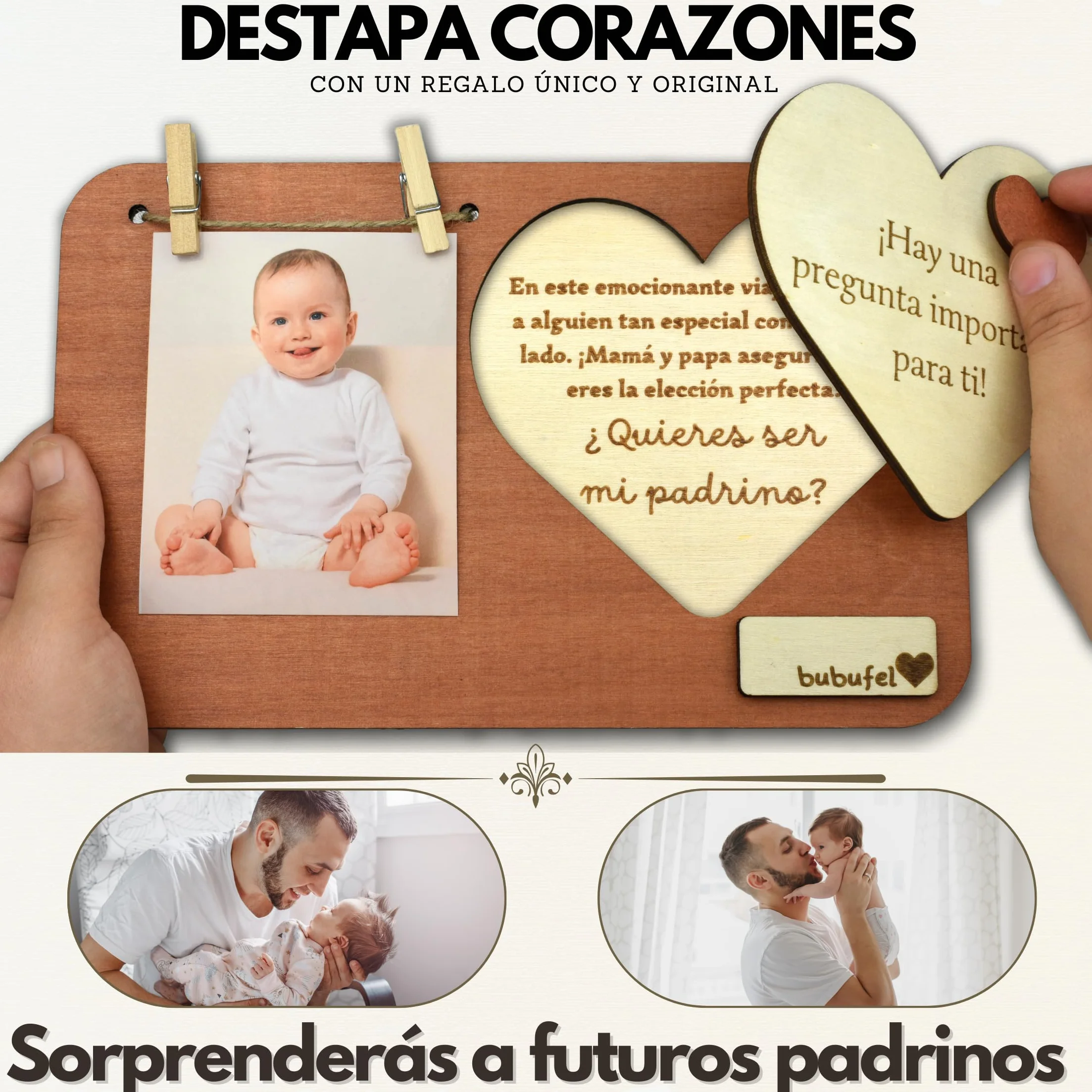 Marco de Fotos 24 x 15 cm Regalo Original Padrinos Bautizo Propuesta Padrino Mensaje Sorpresa