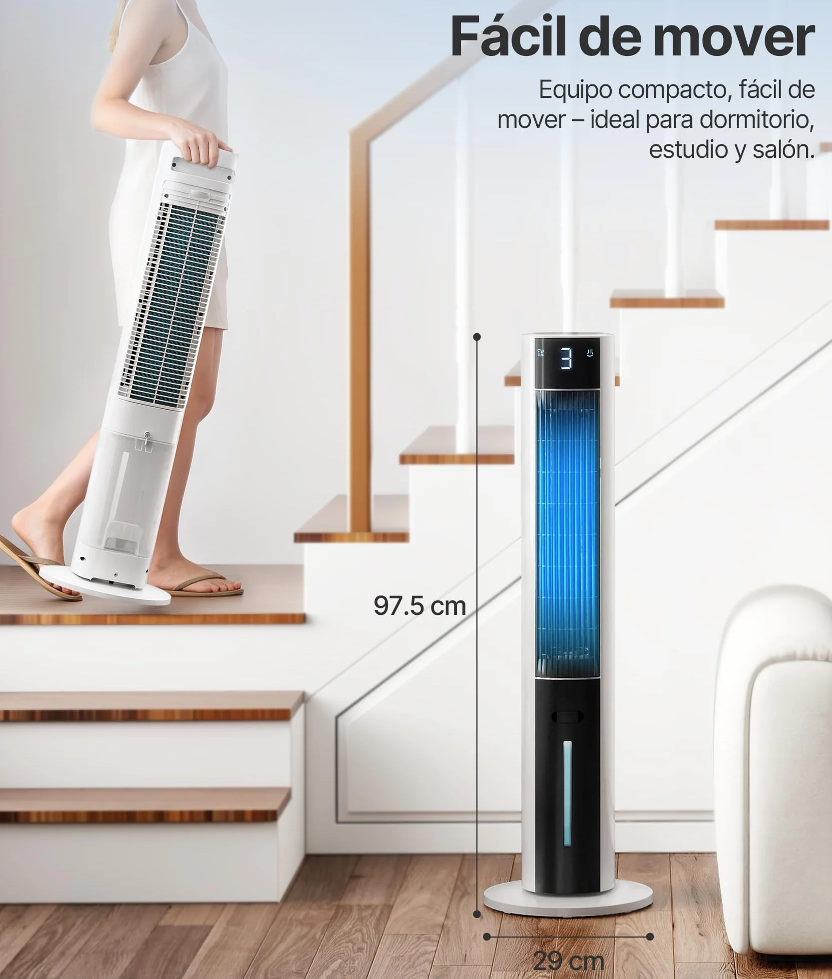 Climatizador Evaporativo Portátil- Alternativa al Aire Acondicionado Portatil Enfriador de Aire Silencioso,3 Modos, Temporizador 12H, Mando, Función Aroma, Blanco