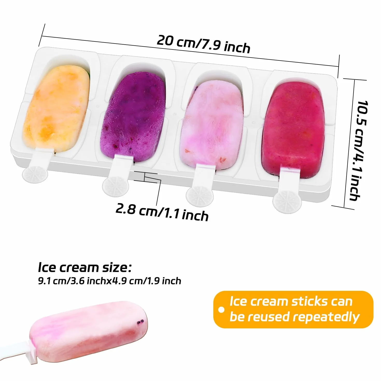 Molde de Helados de Silicona Apilable Sin BPA, Pack de 2 para Helados de Leche y Yogur