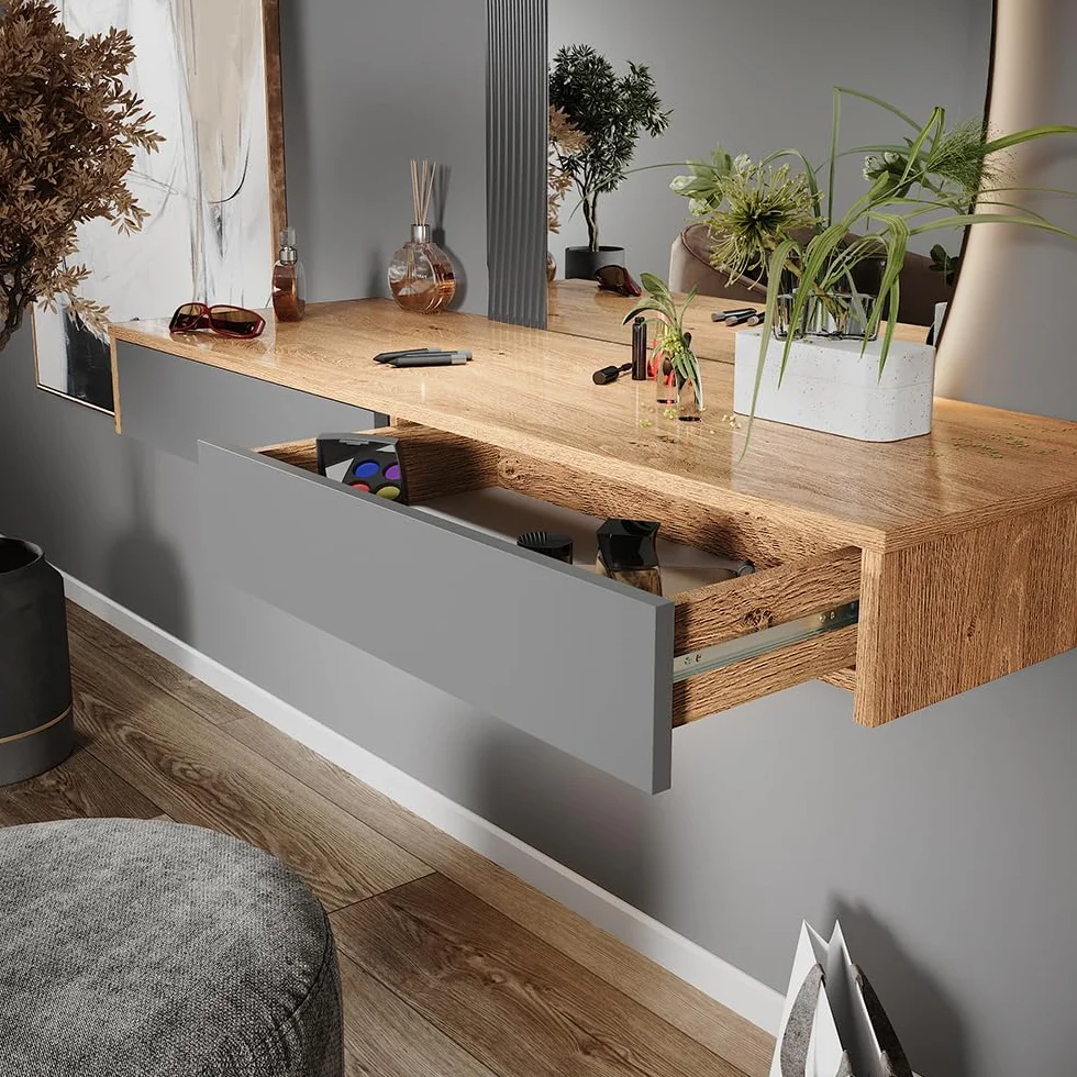 Vicco Tocador Melisa, Gris, 120 cm con 2 cajones, Altura Flexible, Ajustable Perfectamente a Necesidades Individuales