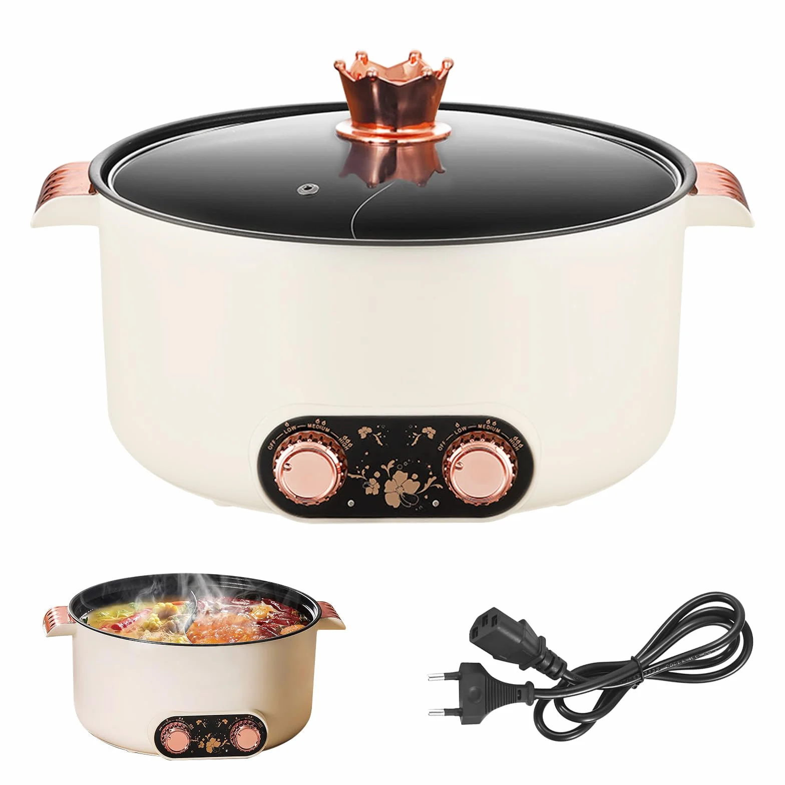 Olla eléctrica de 5 L Antiadherente Crockpot 1350 W 3 Ajustes de Potencia para Cocinar Guisos y Sopa