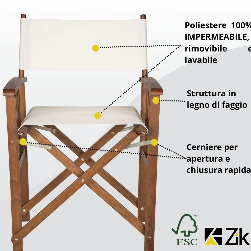 ZIK - Juego de 2 sillas de director plegables de madera, sillas de exterior plegables y plegables, sillas de madera para jardín, mar, playa, fácil mantenimiento, con rellenos extraíbles y lavables