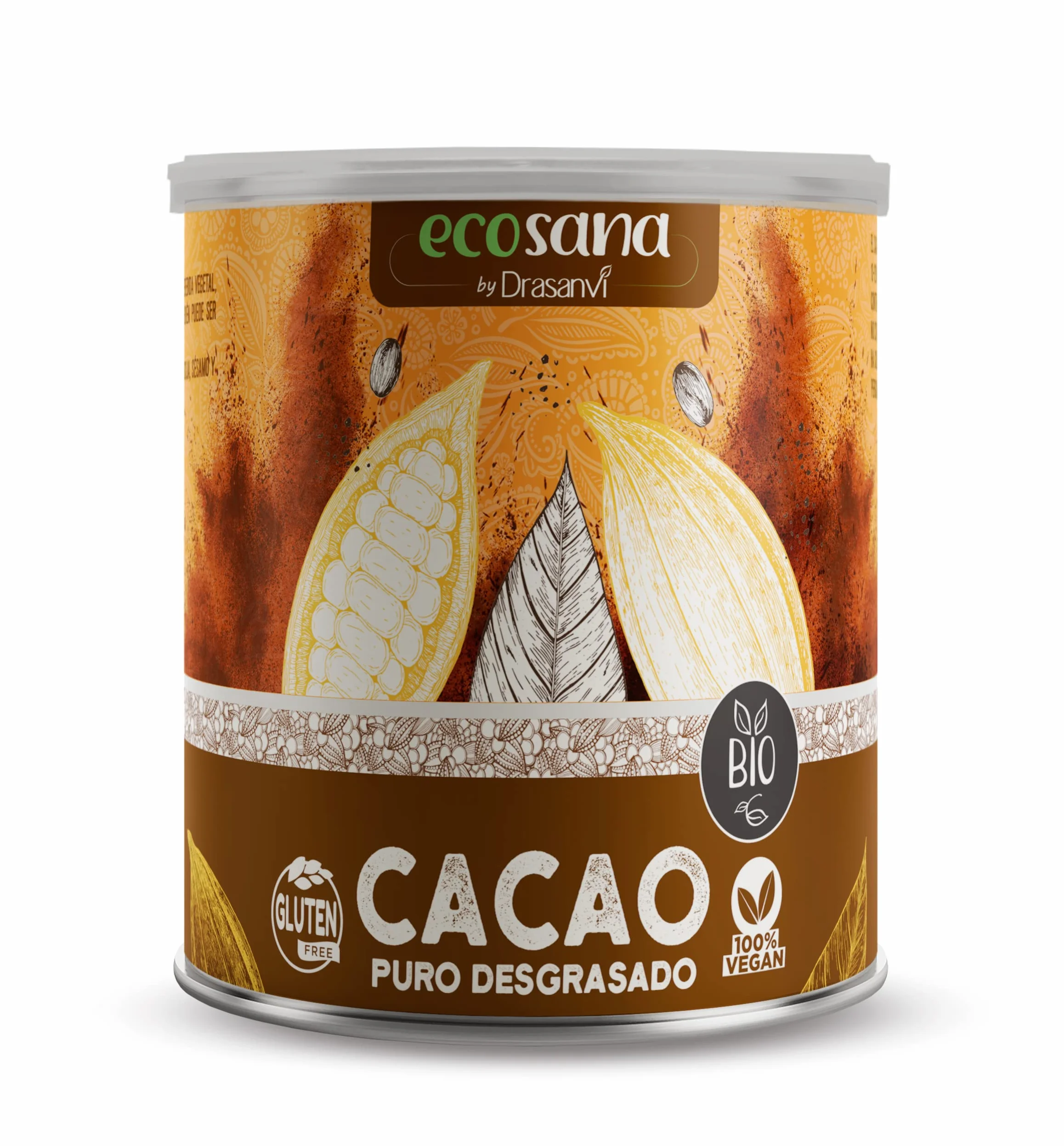 DRASANVI ECOSANA Cacao Puro Desgrasado Certificado Bio 275g Sin Azúcares Añadidos Vegano Sin Gluten