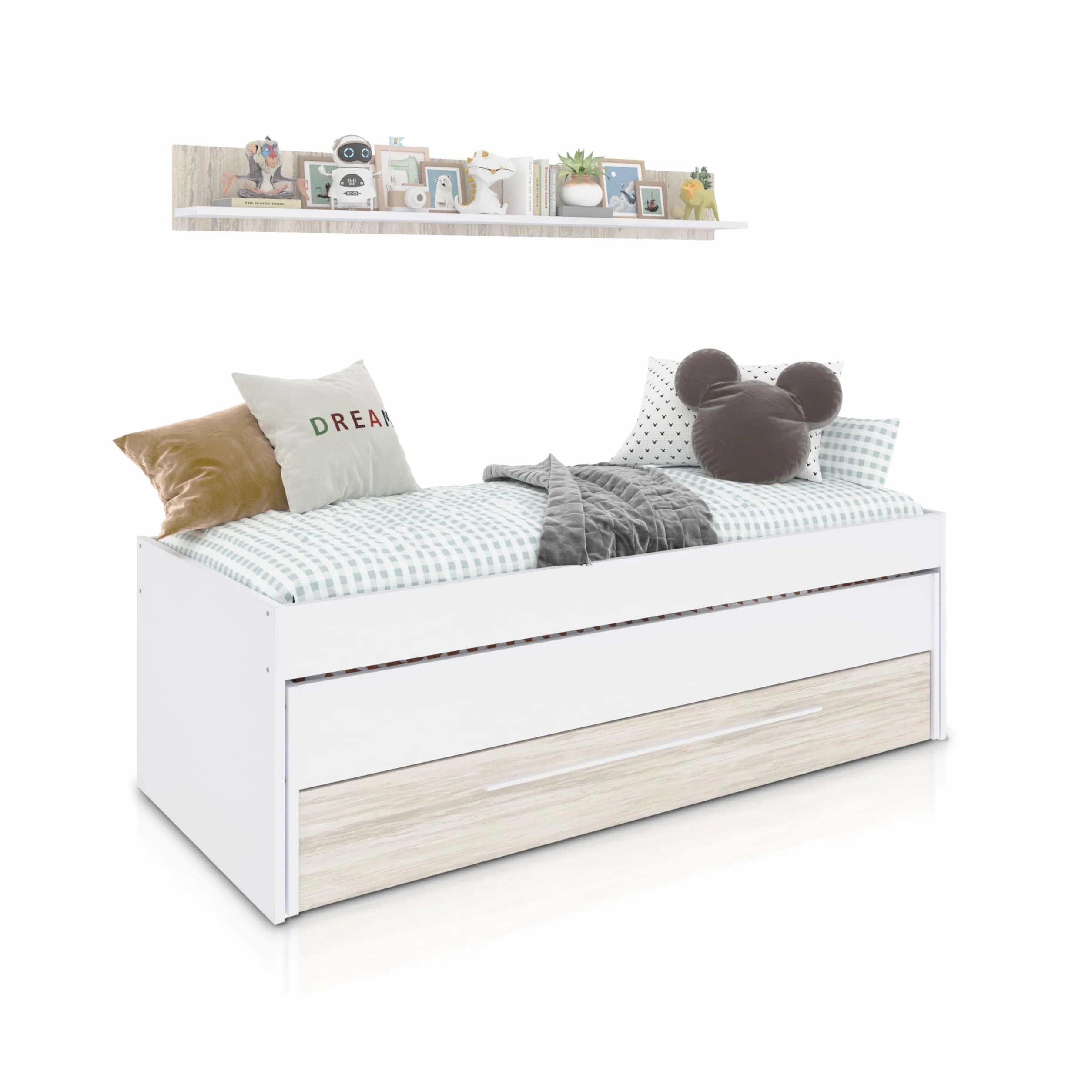 Cama Nido Juvenil 2 Camas Cajon Estante Modelo Nuit Blanco 199x96x65 cm