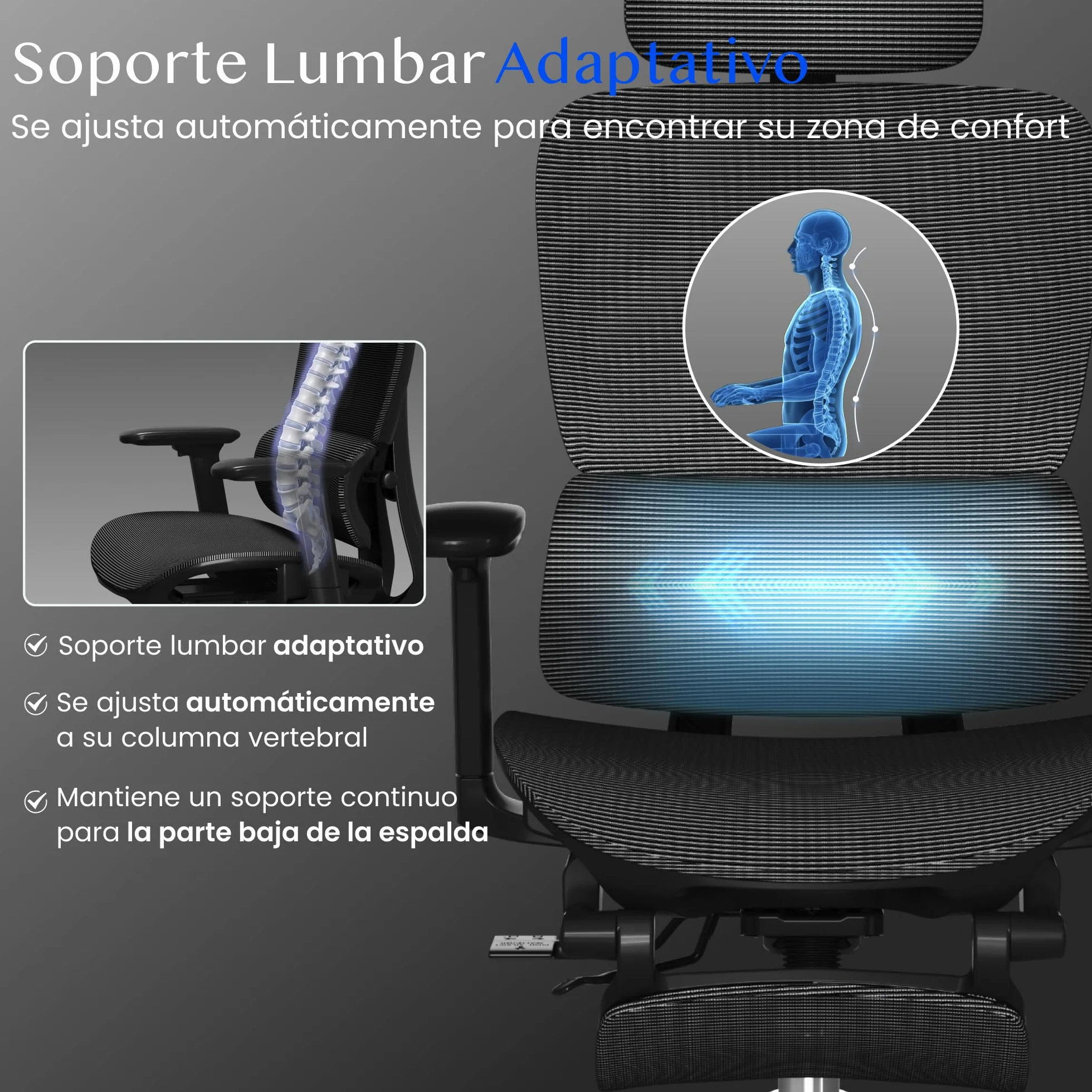 FLEXISPOT ErgoX Silla Escritorio Ergonómica con Reposapiés, Soporte Lumbar, Reposabrazos 3D, Inclinación 135°, Gris