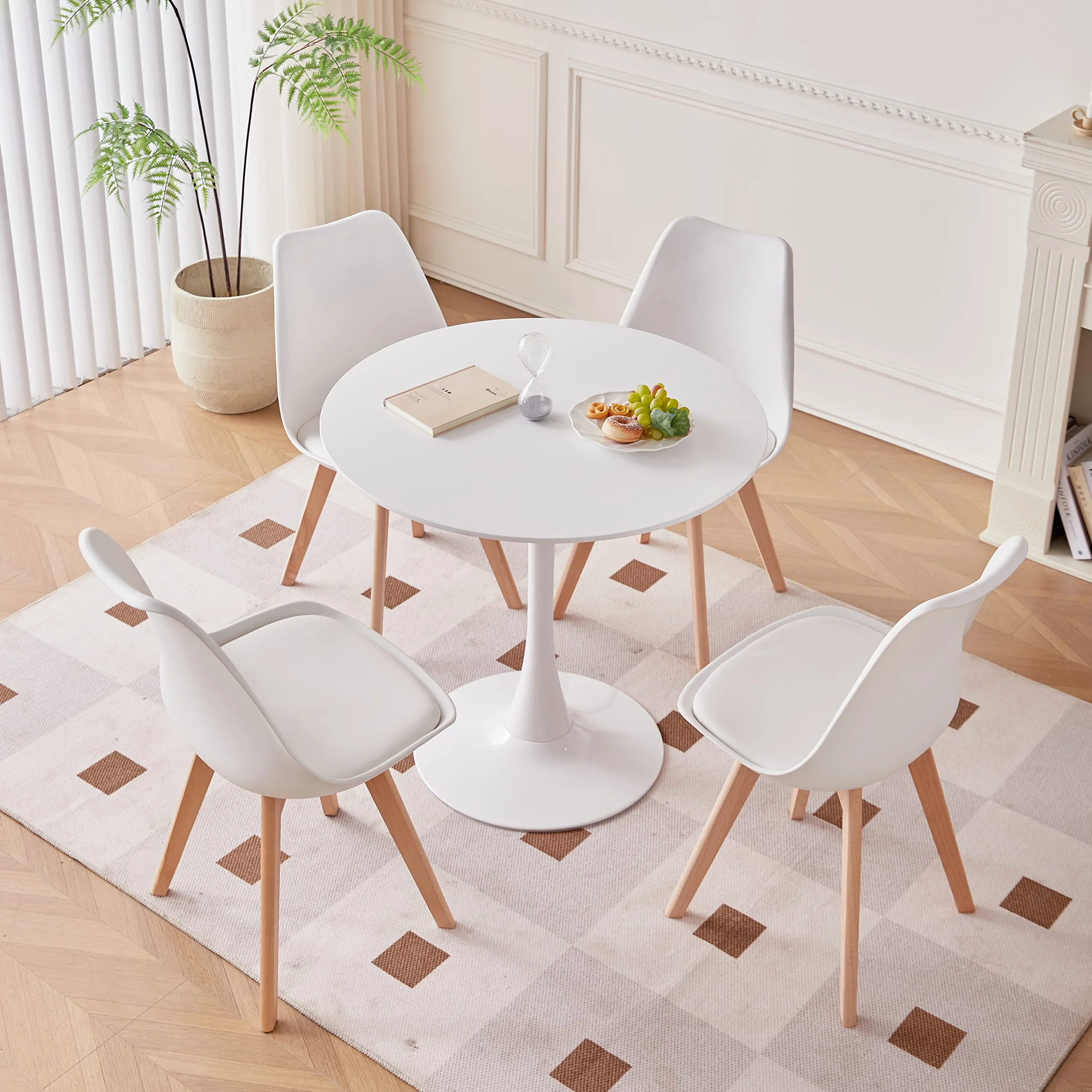 GrandCA HOME Pack de 6 Sillas de Comedor, Silla de Cocina con Patas de Madera de Pino, Sillas Tapizadas para Comedor, Sala y Cocina, Blanco