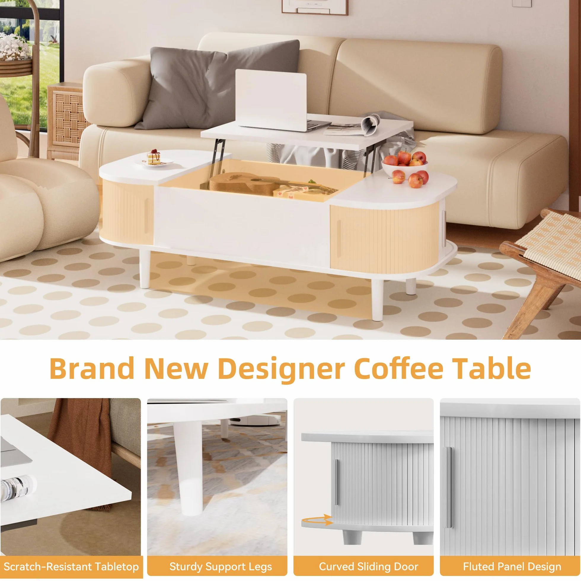 Mesa de Centro con Tapa Elevable – Mesa Central Moderna de Madera con Puerta Corredera y Almacenamiento Oculto, para Salón, Espacios Pequeños, Oficina en Casa