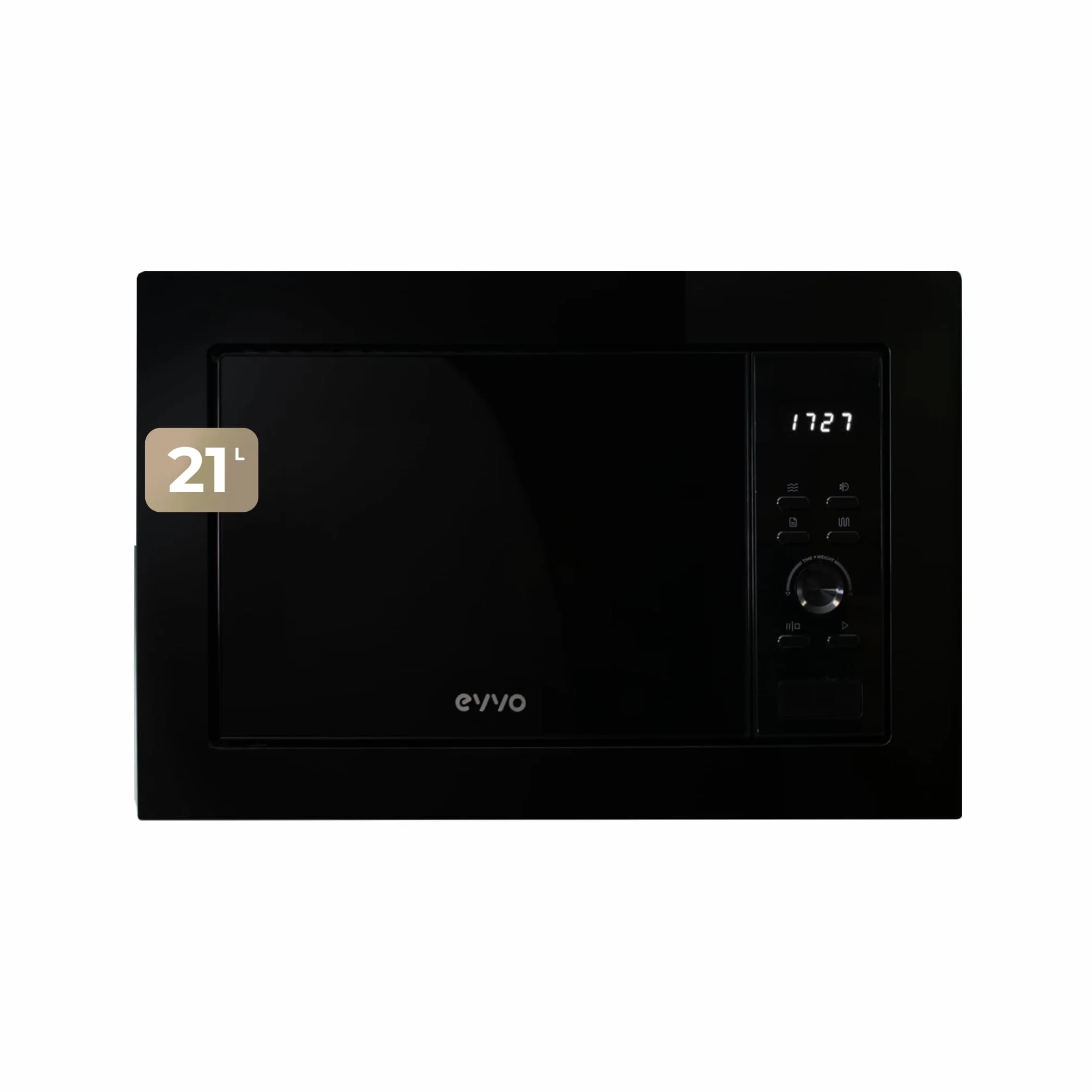 EVVO Microondas Integrable Mi30 Black - 21 Litros, Horno Microondas Función Grill, Display Digital, Bloqueo Infantil y Temporizador de 60 Minutos, Negro