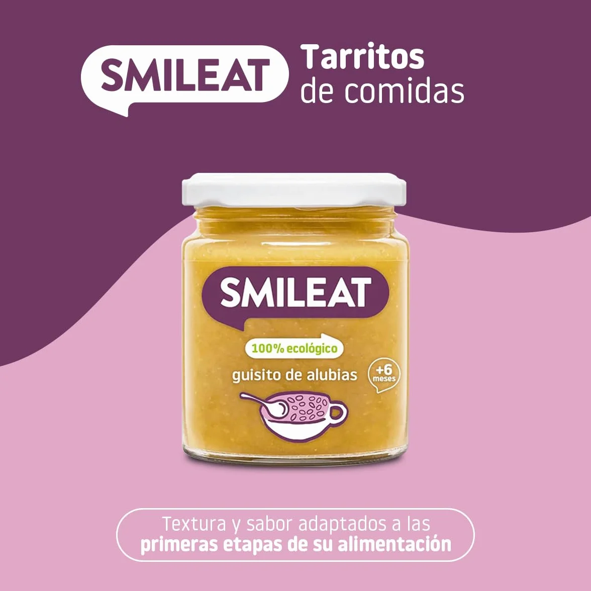 Smileat Tarrito infantil de Guisito de Alubias para Peques +6 Meses Sin Azúcar ni Sal Añadido 230g