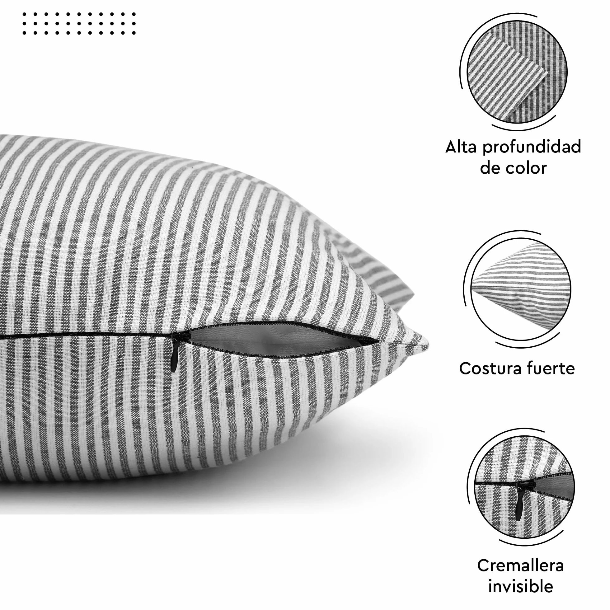 Encasa XO Fundas de Almohada 2 Piezas 40x40 cm Ticking Negro Lona de Algodón Suave Cojín Decorativo Hogar