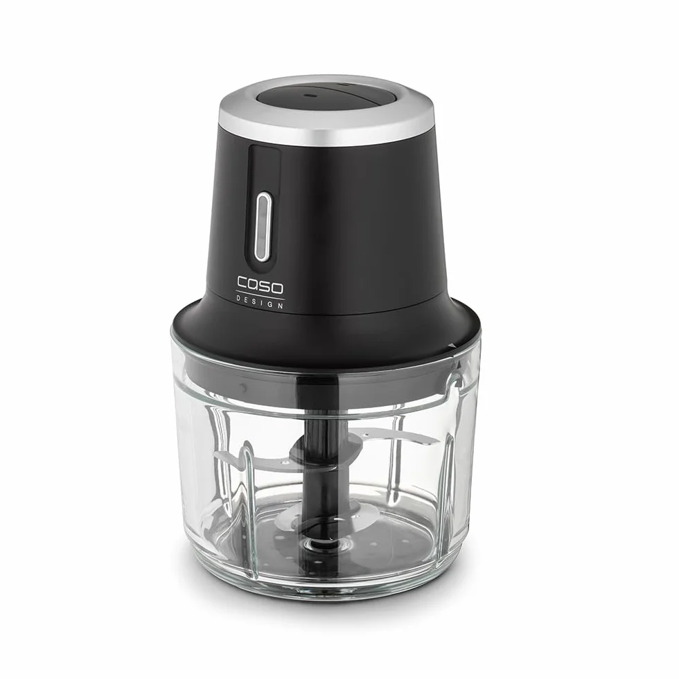 CASO Chop & Go - Picadora inalámbrica con 4 cuchillas de acero inoxidable, flexible y lista para usar en cualquier lugar, hasta 60 minutos de autonomía, 2300 rpm, accesorio versátil, color negro