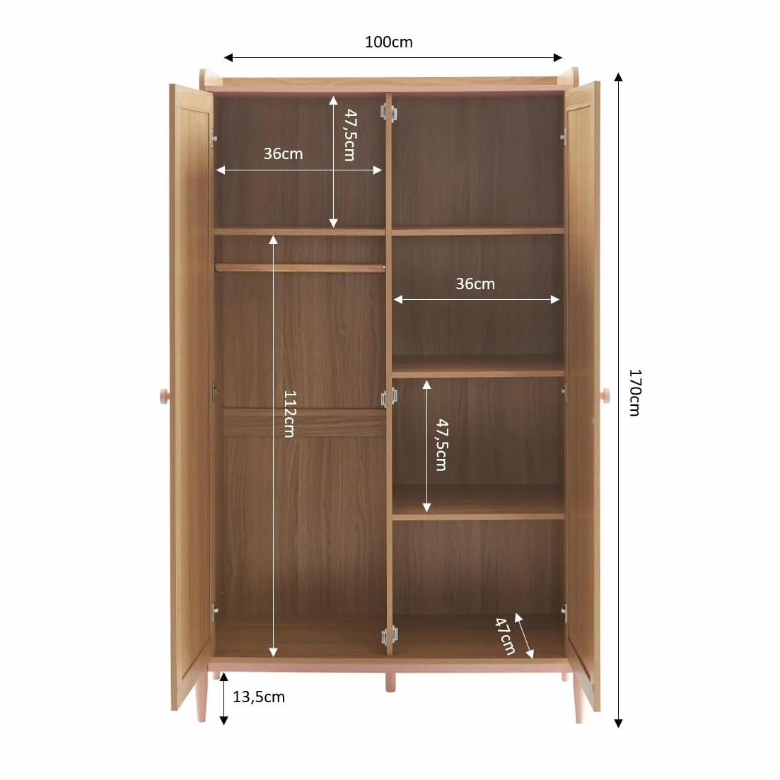BAÏTA Armario Infantil Madera aglomerada Trenzado Efecto Roble Rosa 100 cm