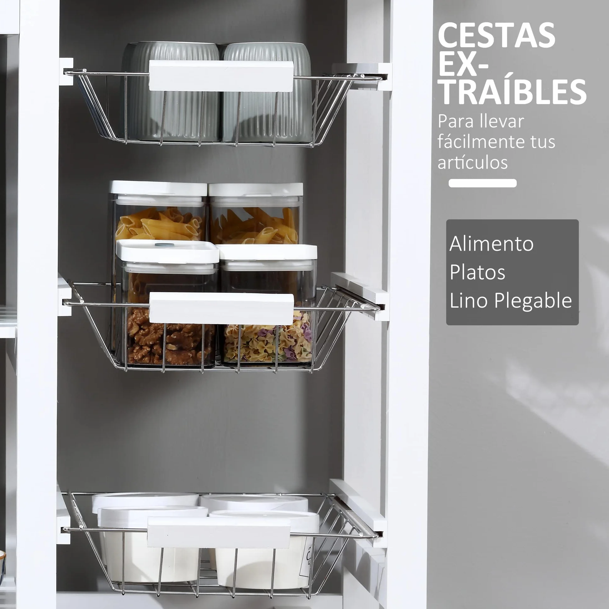 HOMCOM Carrito de Cocina Carro de Almacenamiento con Cajones Cestas Estantes para Especias Toallero Ruedas 92x37x82 cm Blanco