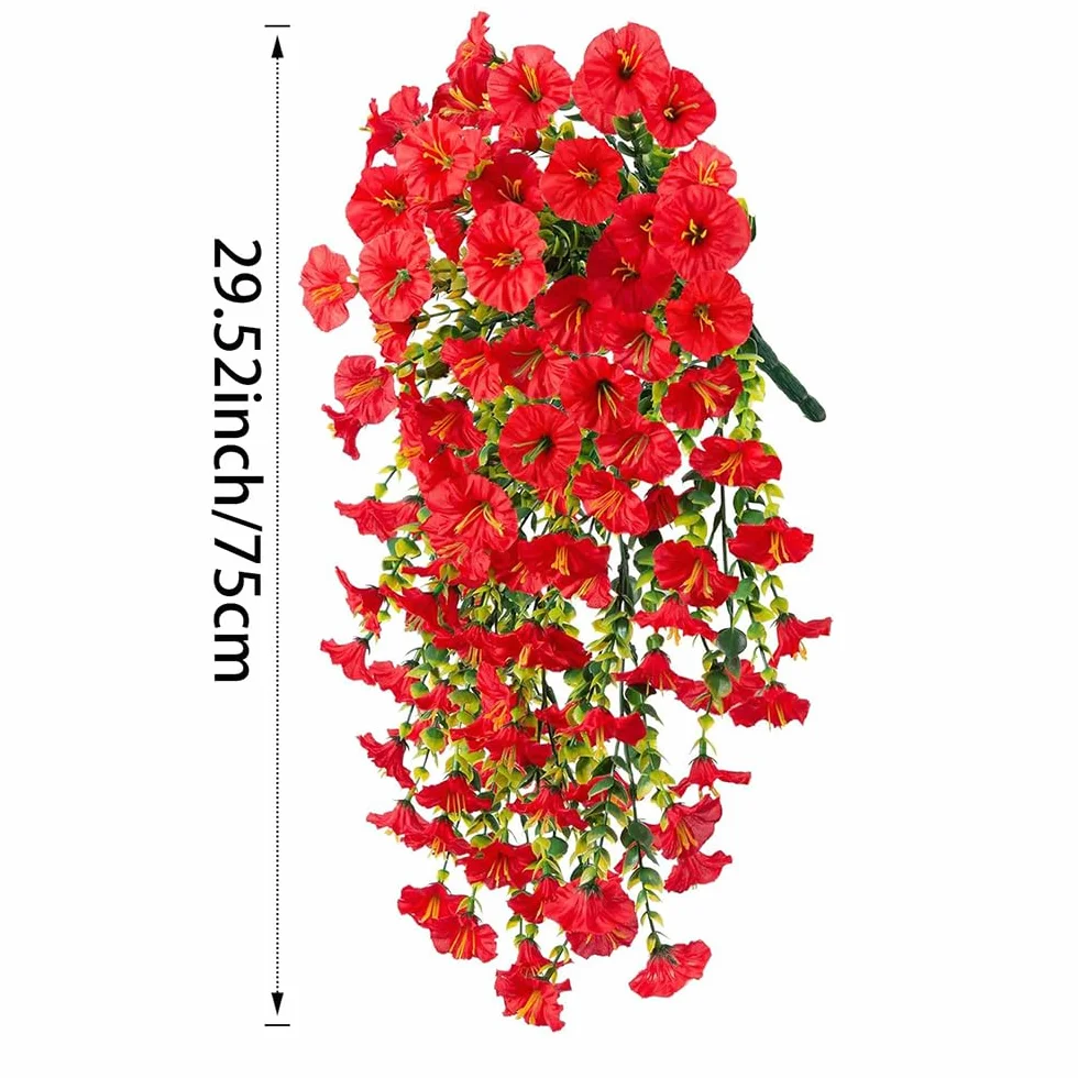 2/4 Pack Artificial Flowers for Outdoors, Artificial Hanging Flowers for Outdoors, Hanging Artificial Flowers for Outdoors, UV Resistant Hanging Artificial Morning Glory Vine (White,4Pcs)