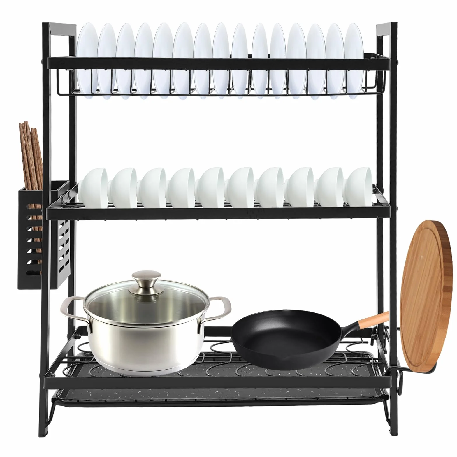 Escurreplatos de 3 niveles para colgar en la pared, con soporte para tabla de cortar, cesta para cubiertos, para platos, cuencos, especias