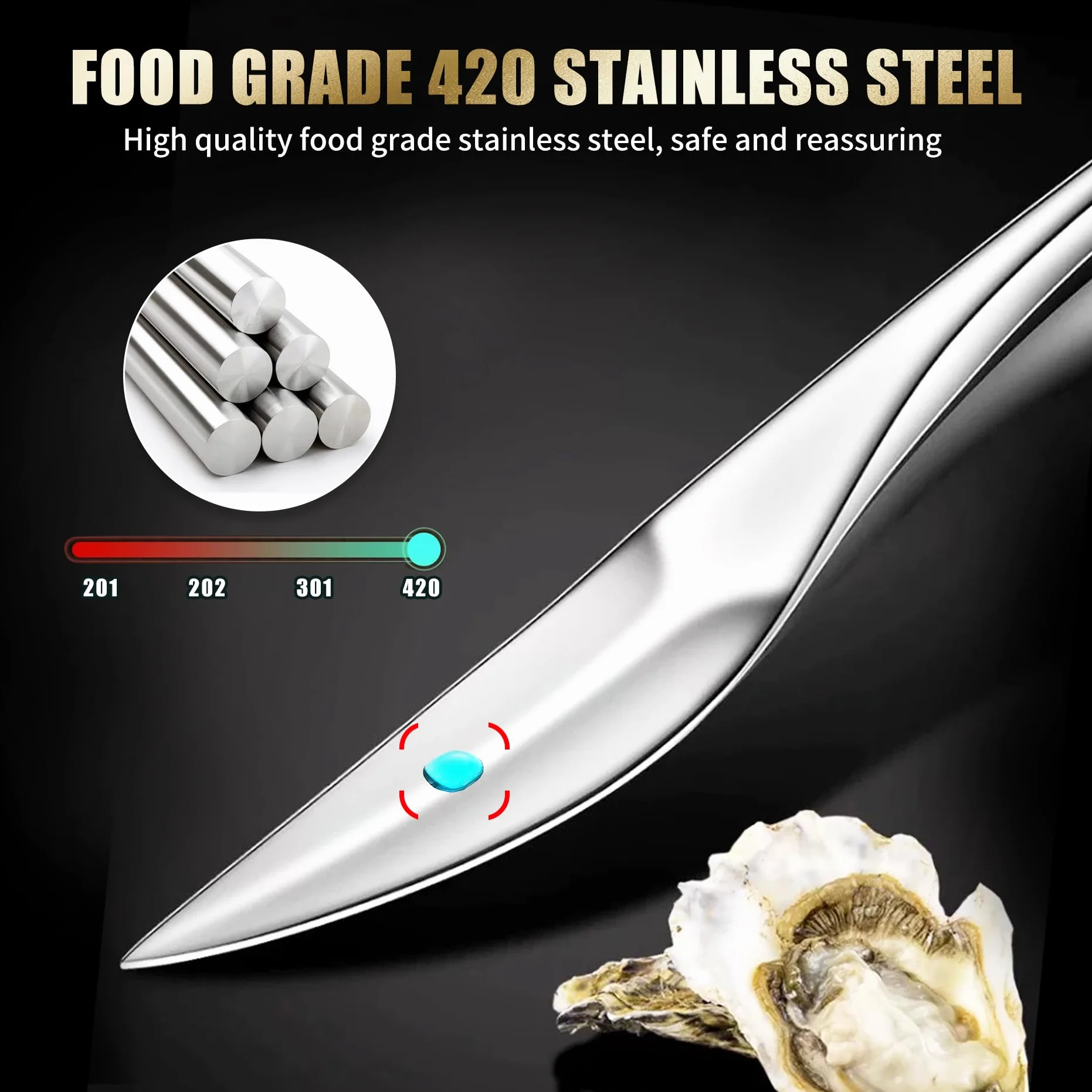 1 piezas Cuchillo para ostras en Acero Inoxidable, Abridor de Ostras, Adecuado para abrir todo tipo de mariscos, como vieiras, almejas, mejillones y ostras.