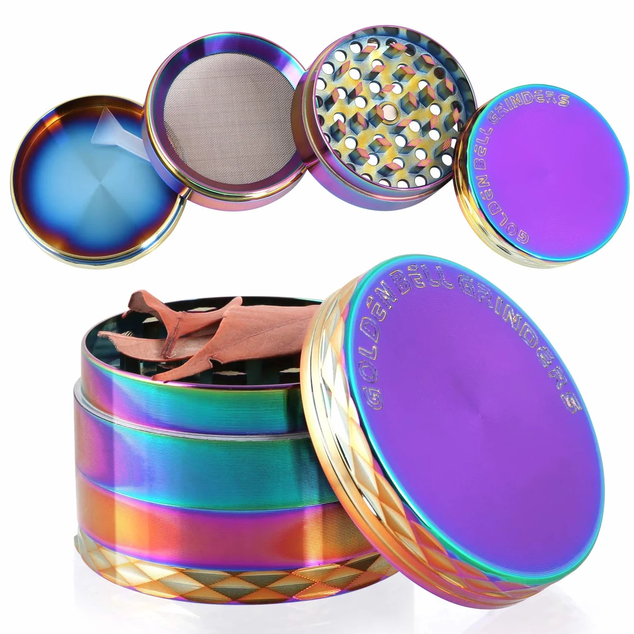 LIHAO Grinder Moledor de Especias Molinillo de Especias Metálico 50mm 4 pisos Duradero Aleación de Zinc (Multicolor con Pliegue)