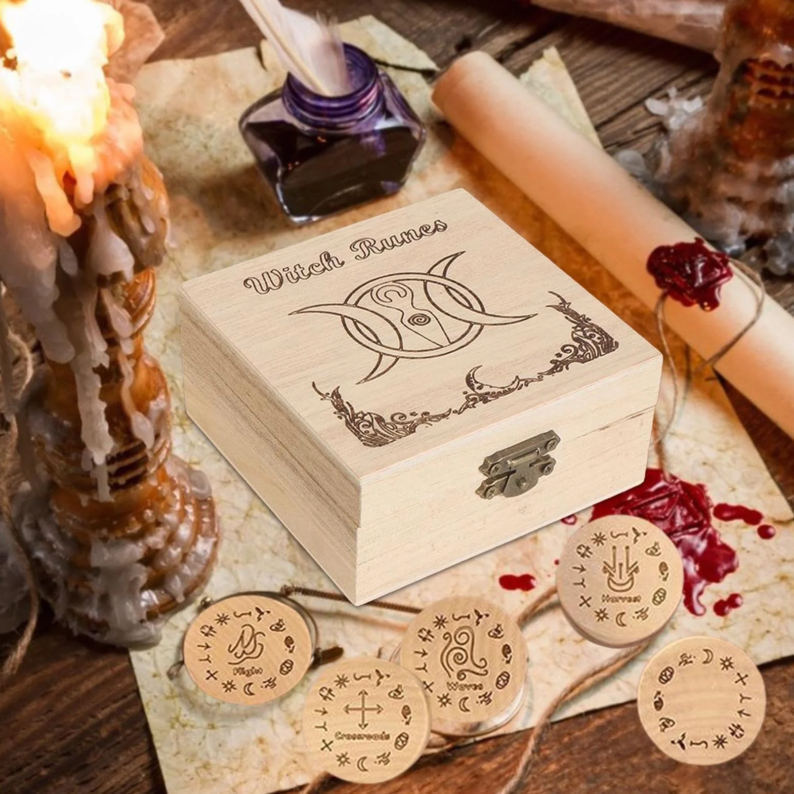 Juego de runas de brujas con piedras, juego de runas de madera | Runas de madera de predicción | Juego de runas de adivinación, juego de meditación de runas nórdicas, runas de predicción de brujas por