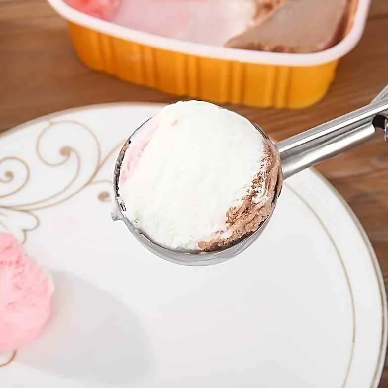 CHEFZOCO Cuchara de helado con gatillo, Acero inoxidable, 6 cm, Apto para Lavavajillas