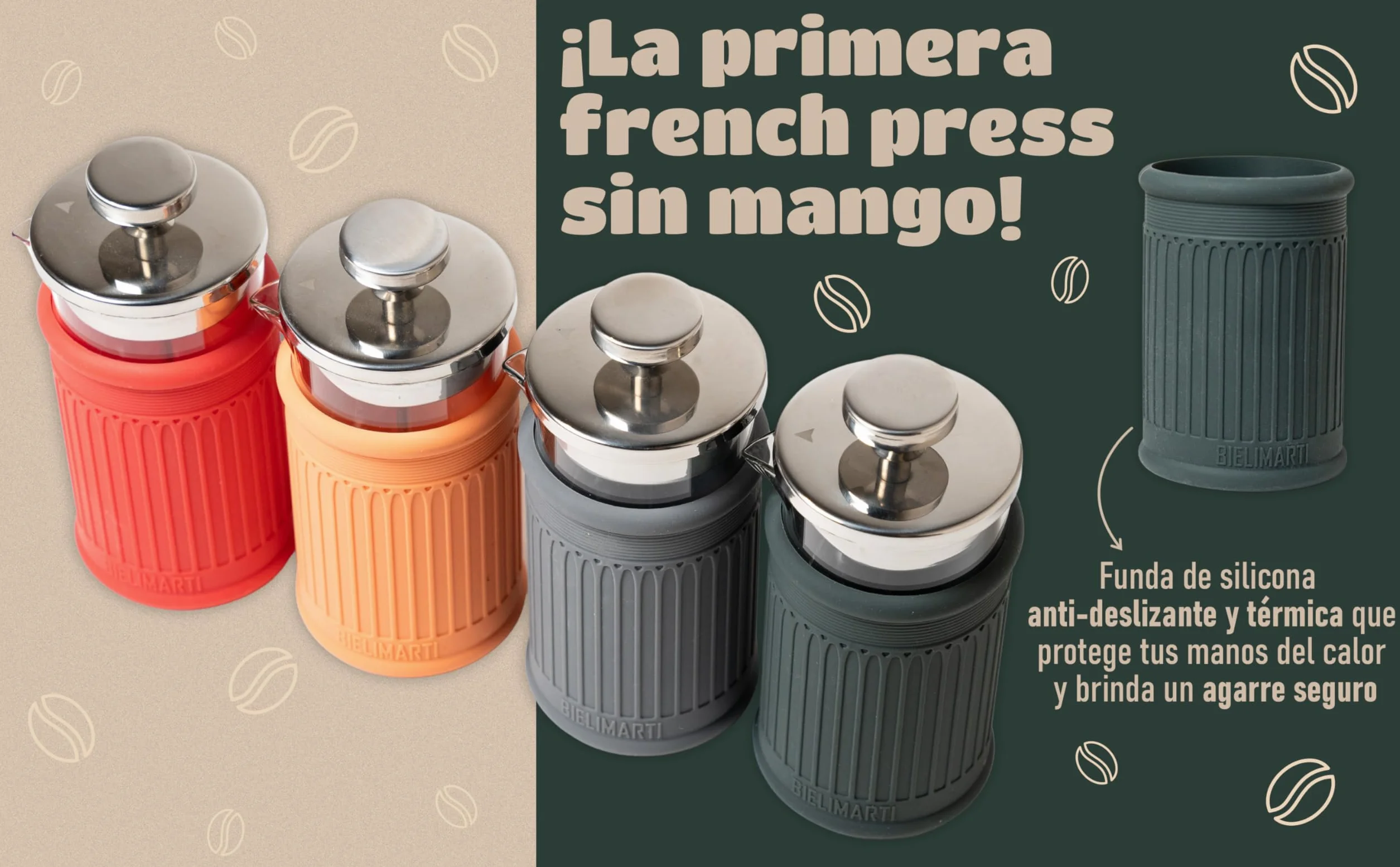 Cafetera de Prensa Francesa, 350 ml, Vidrio Borosilicato, Funda de Silicona Térmica,french press,cafetera de embolo (gris)