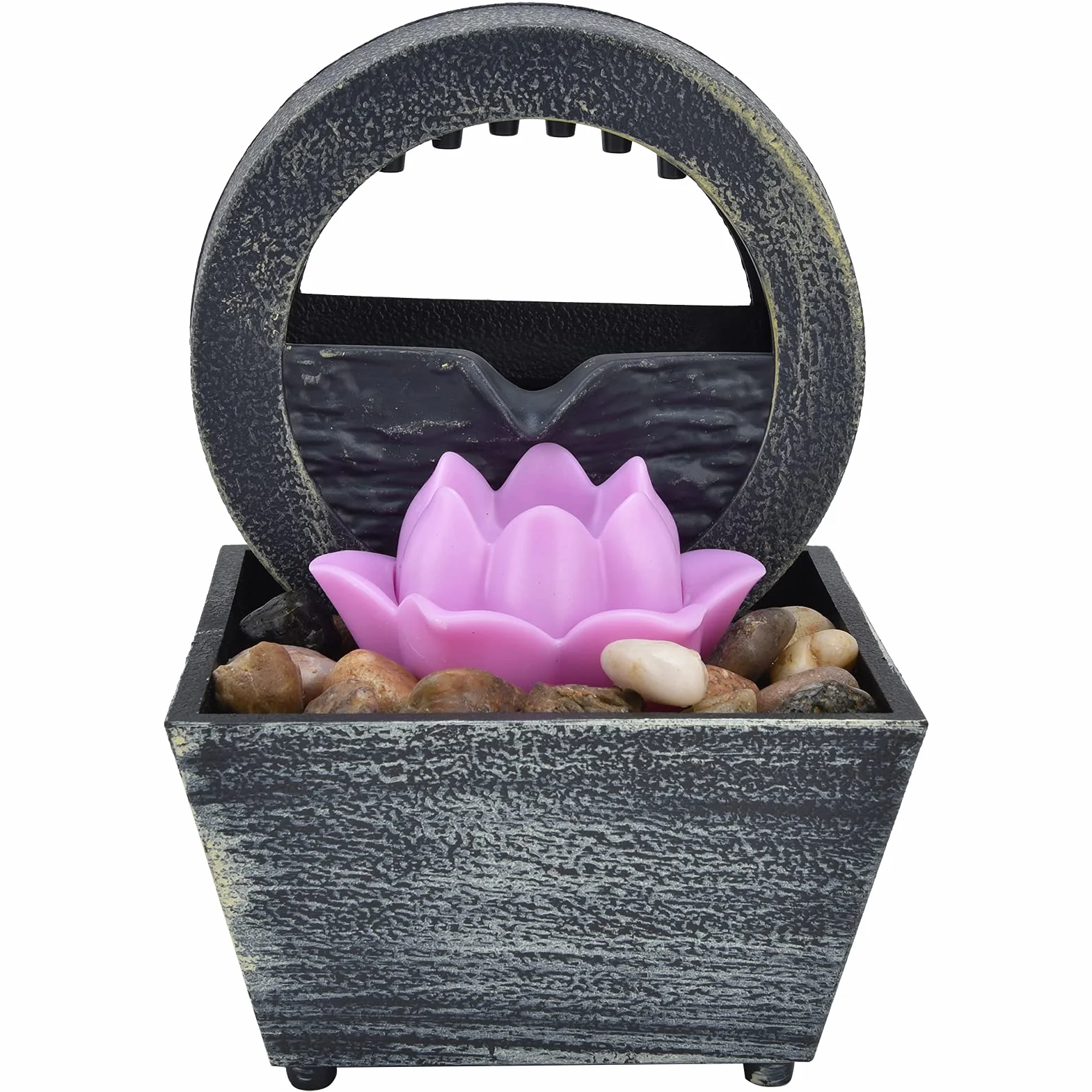 Fuente de Interior, Fuente de Agua LED con Flores de Plástico, Fuente de Mesa con Piedras para Decoración de Mesa en Casa, Oficina, Dormitorio, Sala de Estar