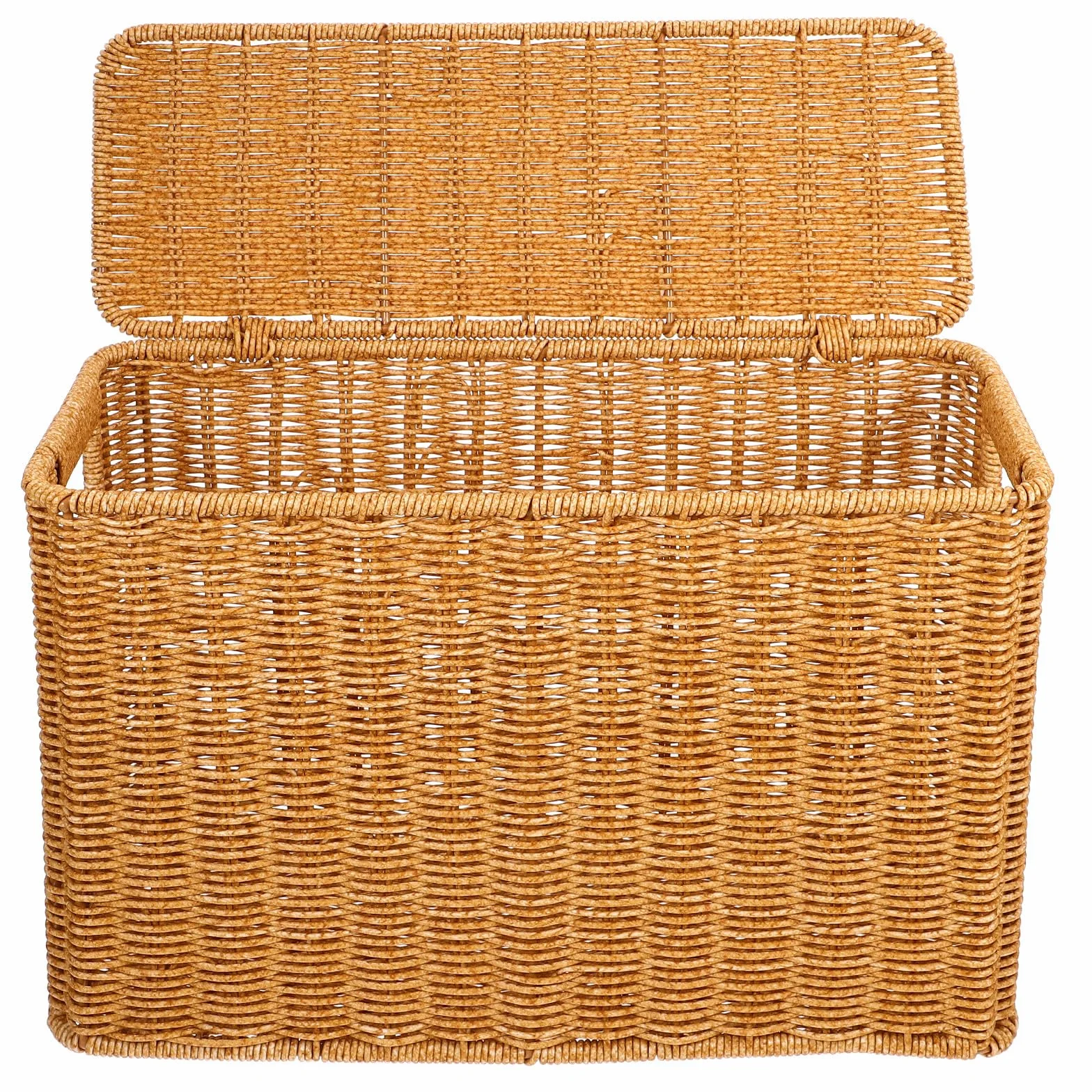 Cesta Tejida Rectangular con Tapa para Almacenamiento de Libros y Revistas, Plástico Resistente, Capacidad Amplia Adecuado para Organización en Escritorio o Habitación