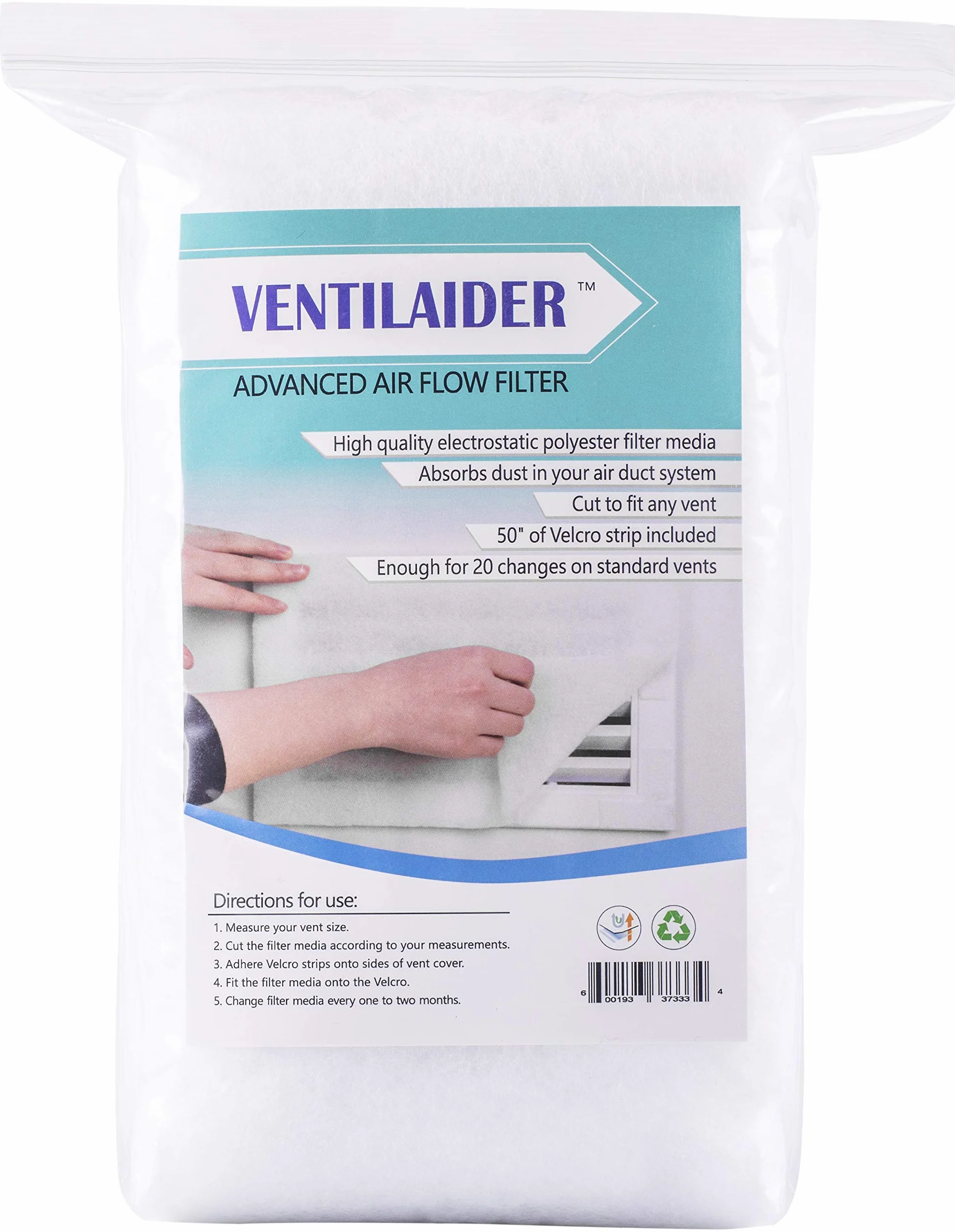 Ventilaider Juego completo de filtros de ventilación de aire cortado para adaptarse a cualquier tamaño de cinta de velcro de 16 x 60 y 50 pulgadas, tela electrostática. Purifica el aire, ayuda a
