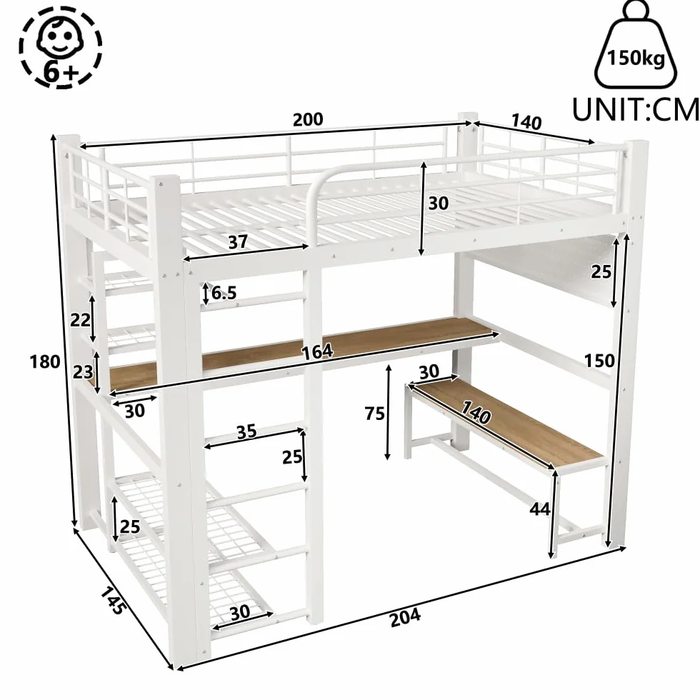 Sapgaks - Cama entrepiso de 1 plaza de 140 x 200 cm, litera infantil con barrera con banda luminosa LED, cama entrepiso escalera, escritorio de madera, tendedero para ropa (140 x 200)