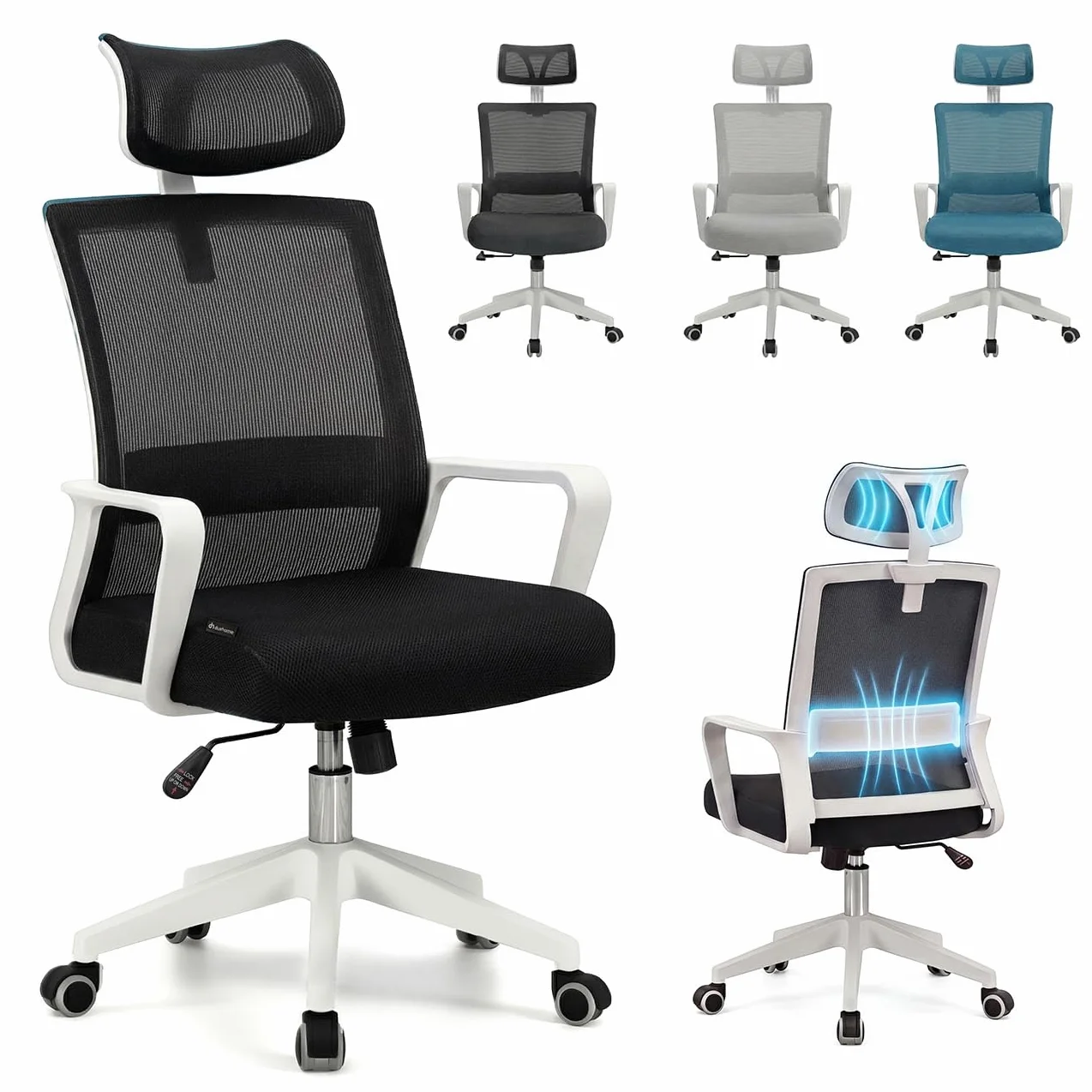 Duehome Silla de Oficina Ergonómica Dafne Negro Blanco 55x51x111-121 cm
