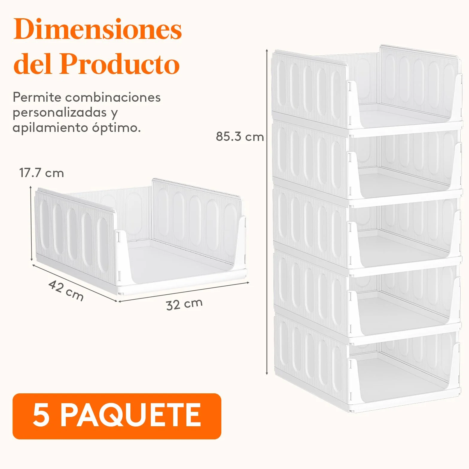 Lifewit Cajas de Almacenaje Extensibles Apilables 24L Blanco 5 Pack
