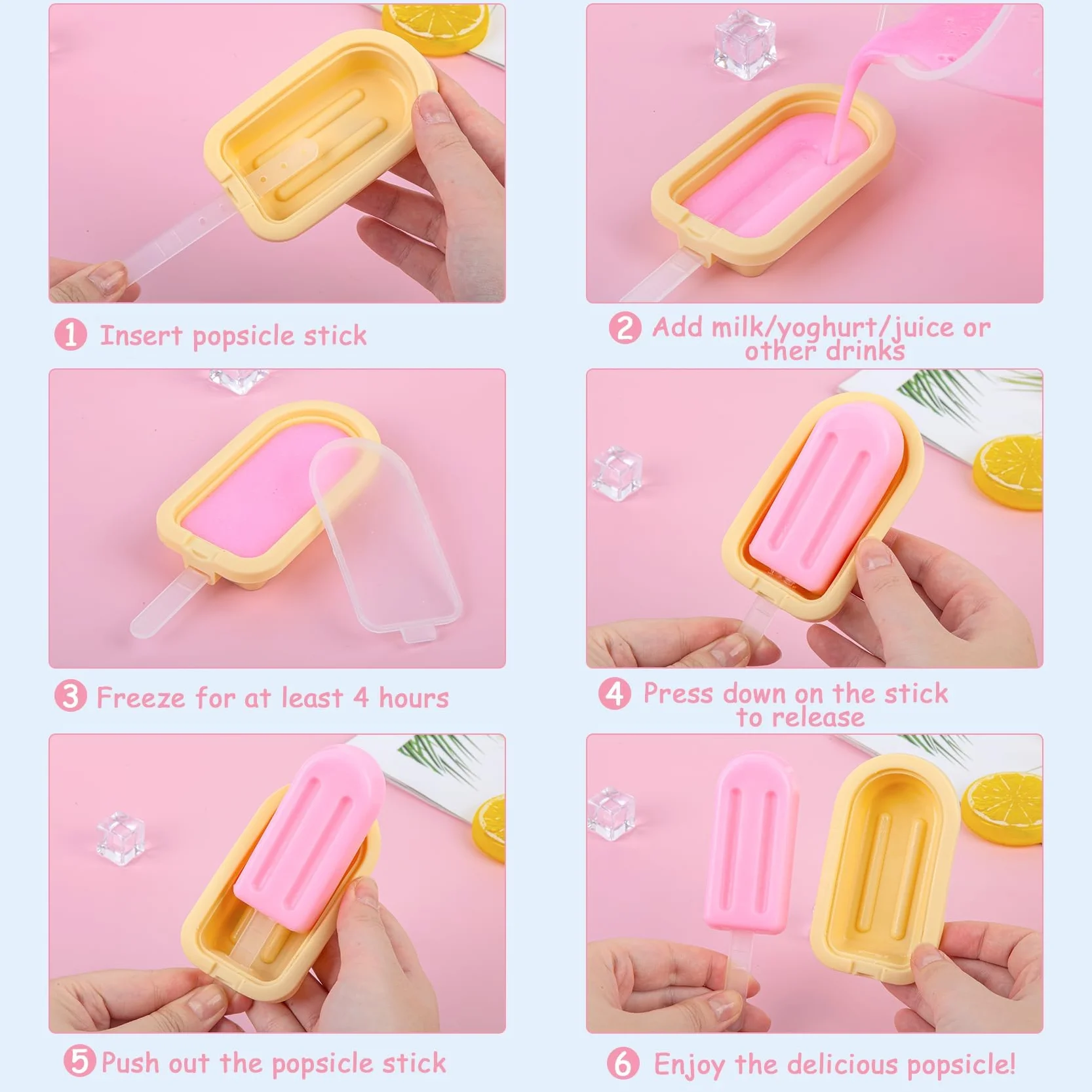 Moldes para helados de silicona 12 piezas con tapa y palitos