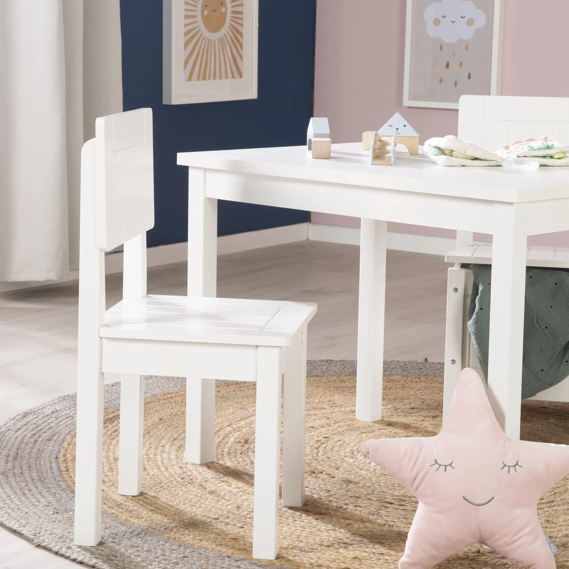 roba Silla infantil, silla con respaldo para niños, lacada en blanco, Alto x Ancho x Profundidad: 59x29x29 cm, altura del asiento 31 cm