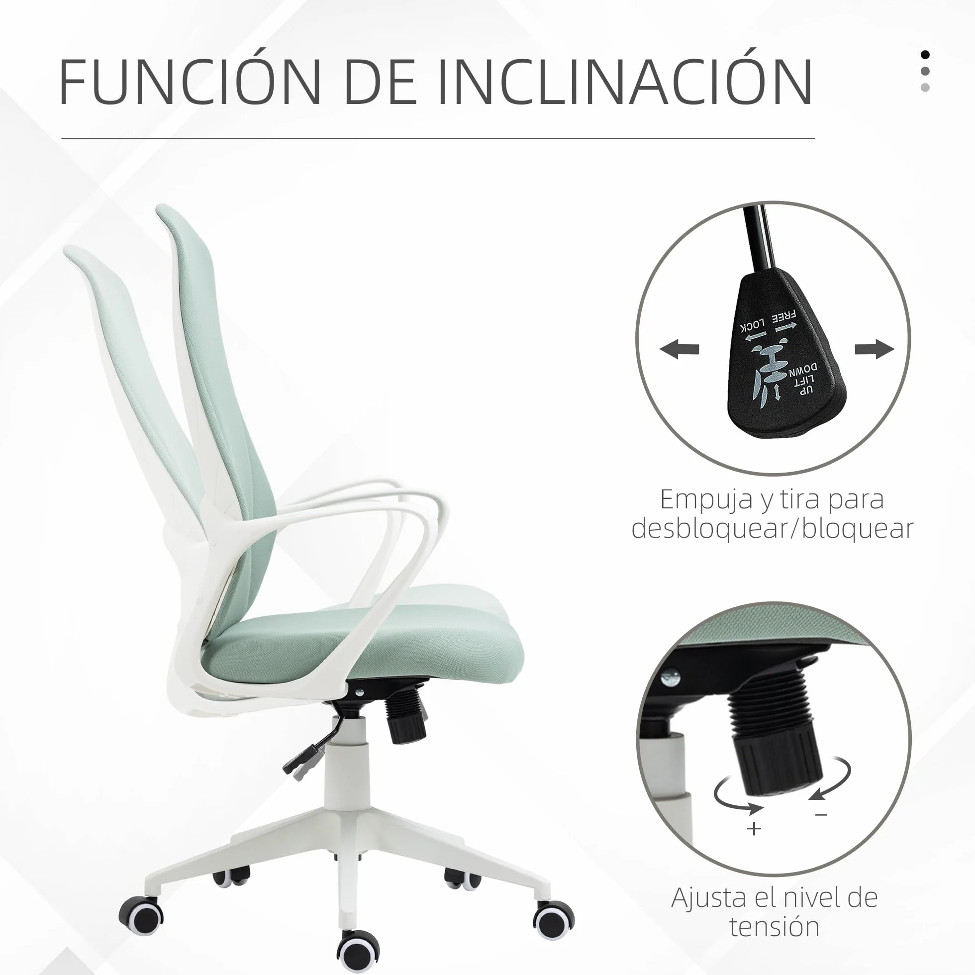 Vinsetto Silla de Oficina Giratoria con Altura Ajustable, Respaldo Alto 62x56x110-119.5 cm Verde