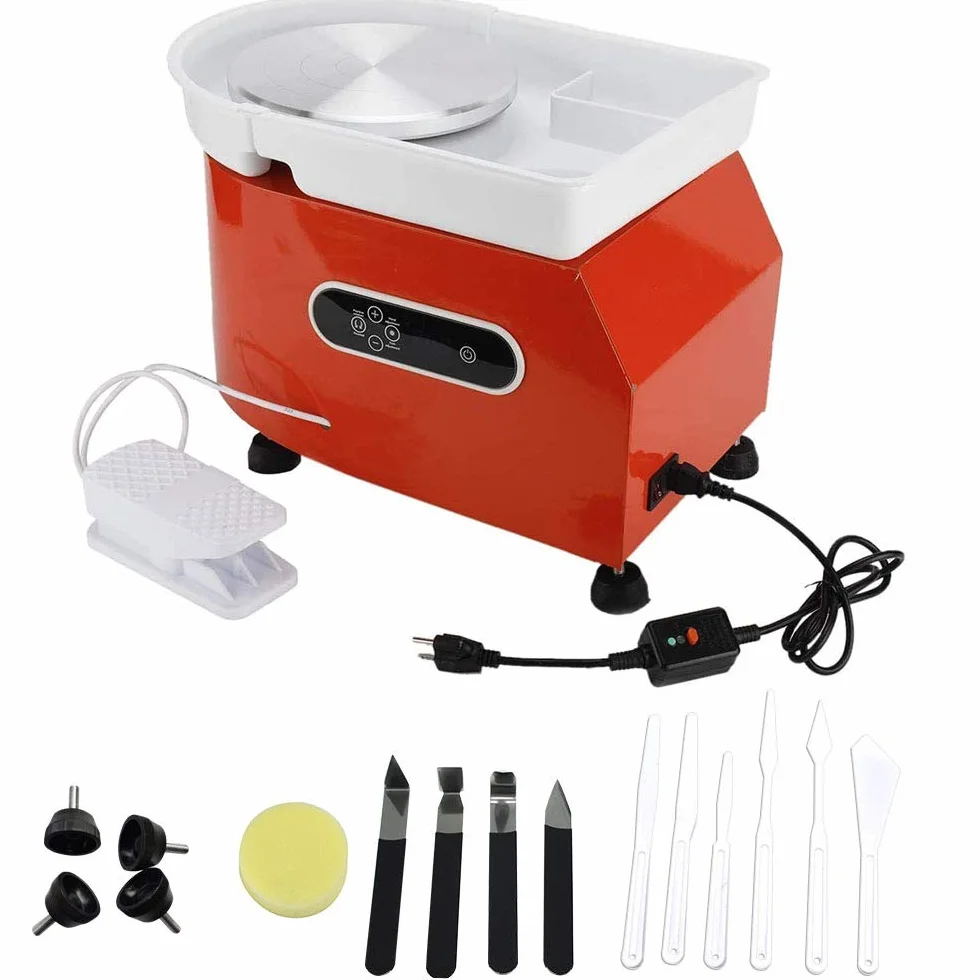 350W Rueda de Cerámica Eléctrica Naranja con Pantalla LCD 25CM Máquina Cerámica Trabajo Profesional para Bricolaje de Cerámica Pottery Wheel Machine Trabajos de Cerámica con Kit