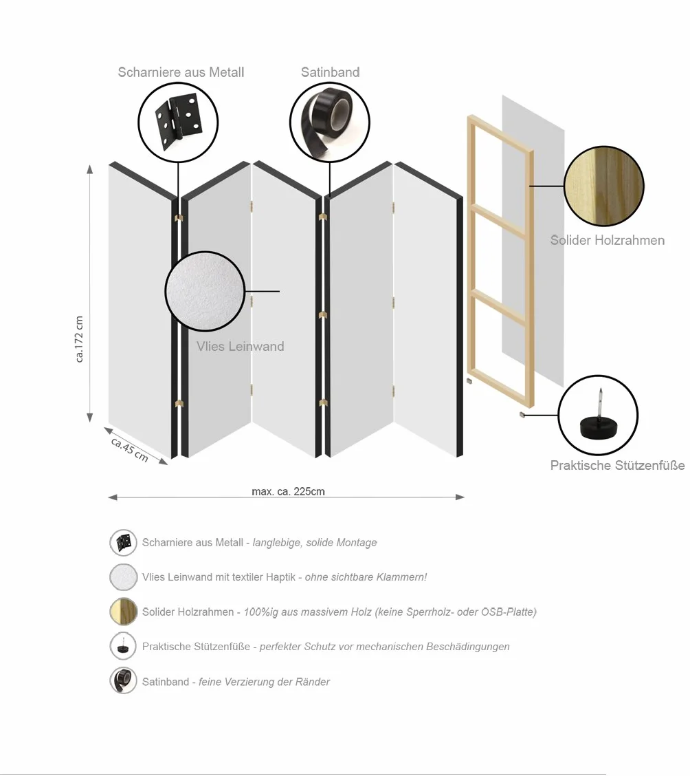 murando Biombo Madera 225x172 cm Impresion Unilateral en el Lienzo de TNT Decoracion Foto Biombo de Madera con Imagen Impresa Home Office Separador Madera Tablas Efecto 3D f-A-0455-z-c