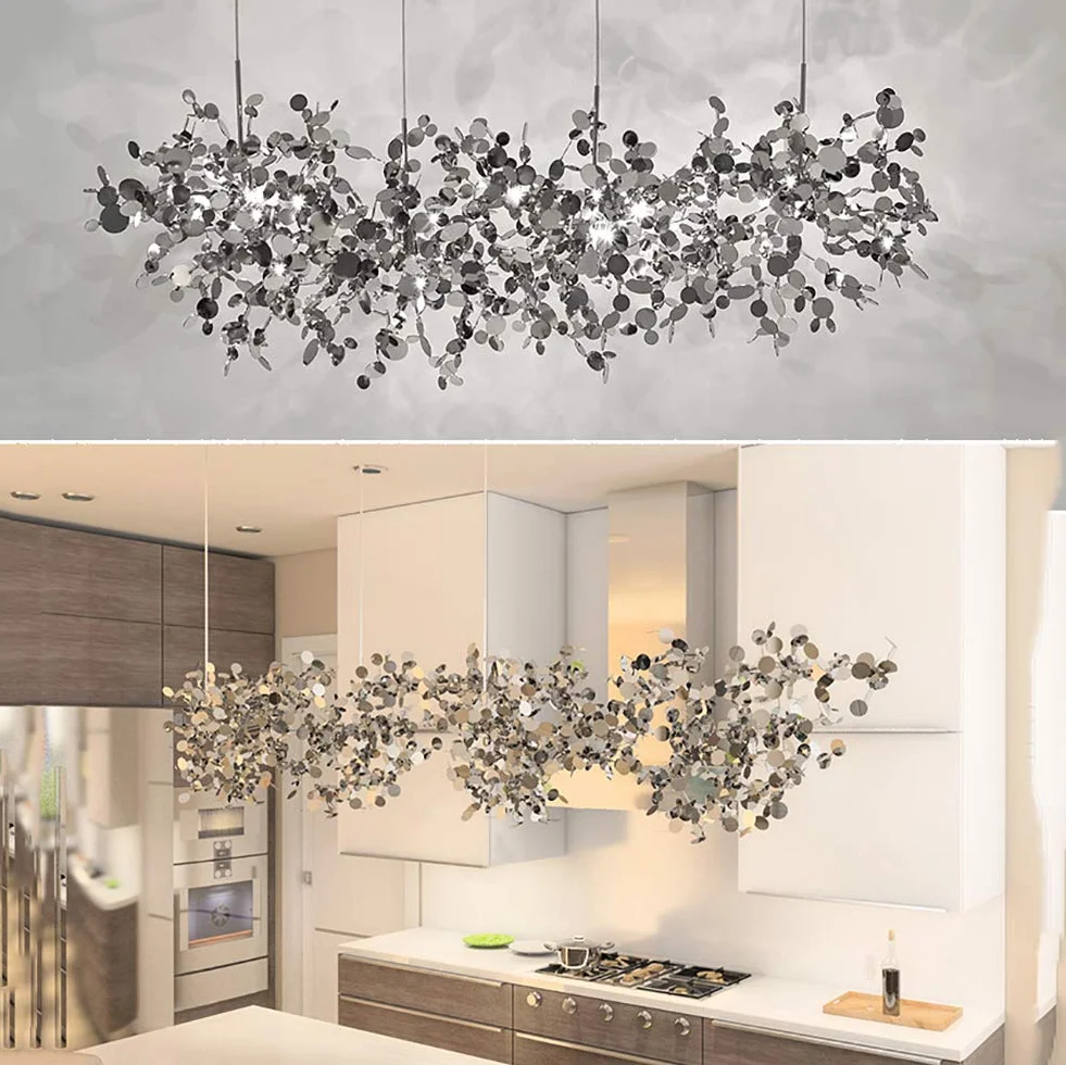 Colgante moderno para el accesorio de iluminación de la sala de estar del guardarropa, pequeño durante la luz, candelabros de fuegos artificiales creativos, candelabro de arte de acero inoxi