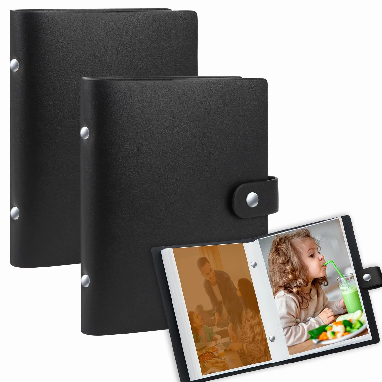 2 Paquetes de álbumes para fotos 10x15 pequeños, carga superior deslizante, 52 fotos - Cubierta de cuero, mini álbum de fotos para boda, familia, bebé y vacaciones (Negro)