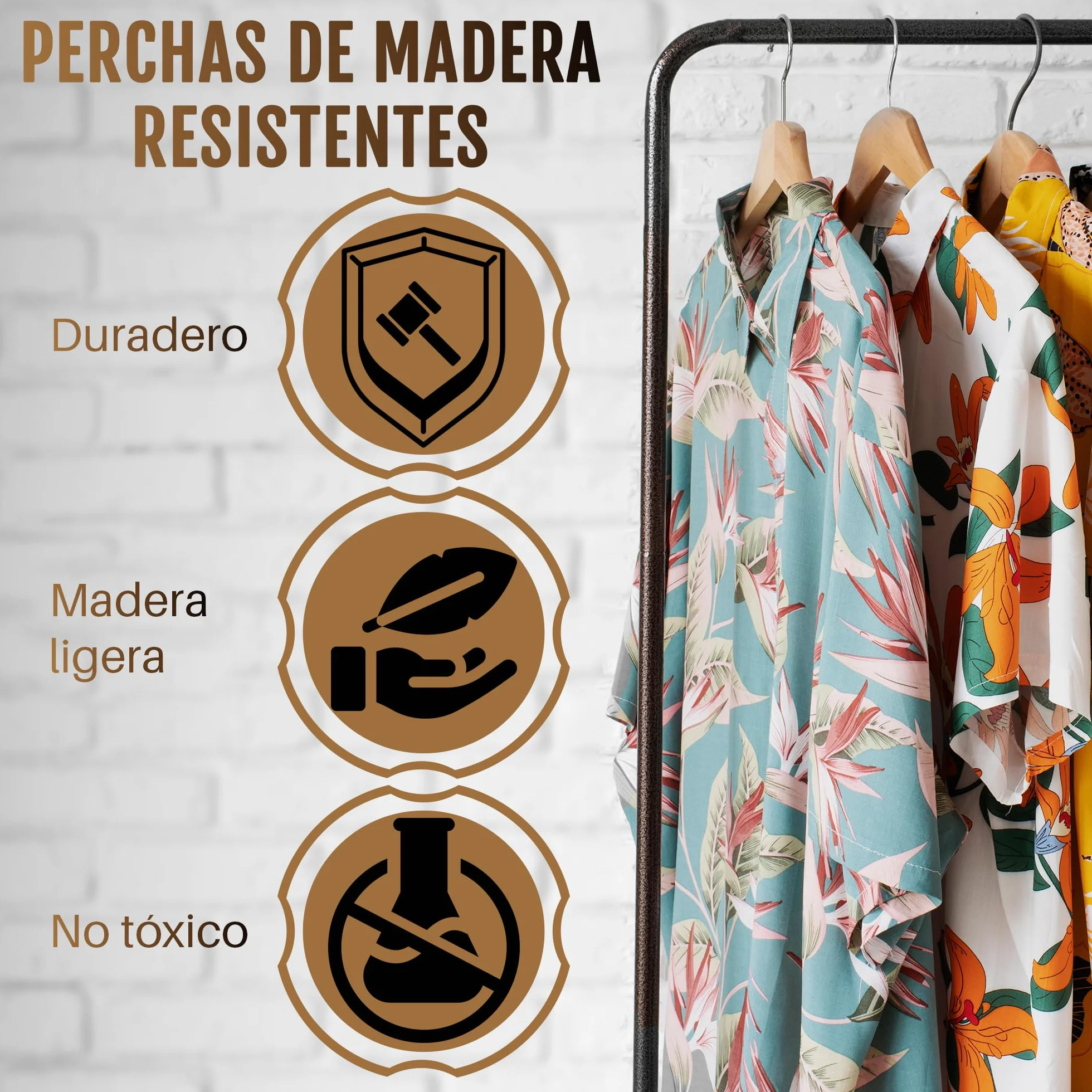 Perchas de Madera Pack 20 - Cabides Resistentes y Elegantes para Ropero