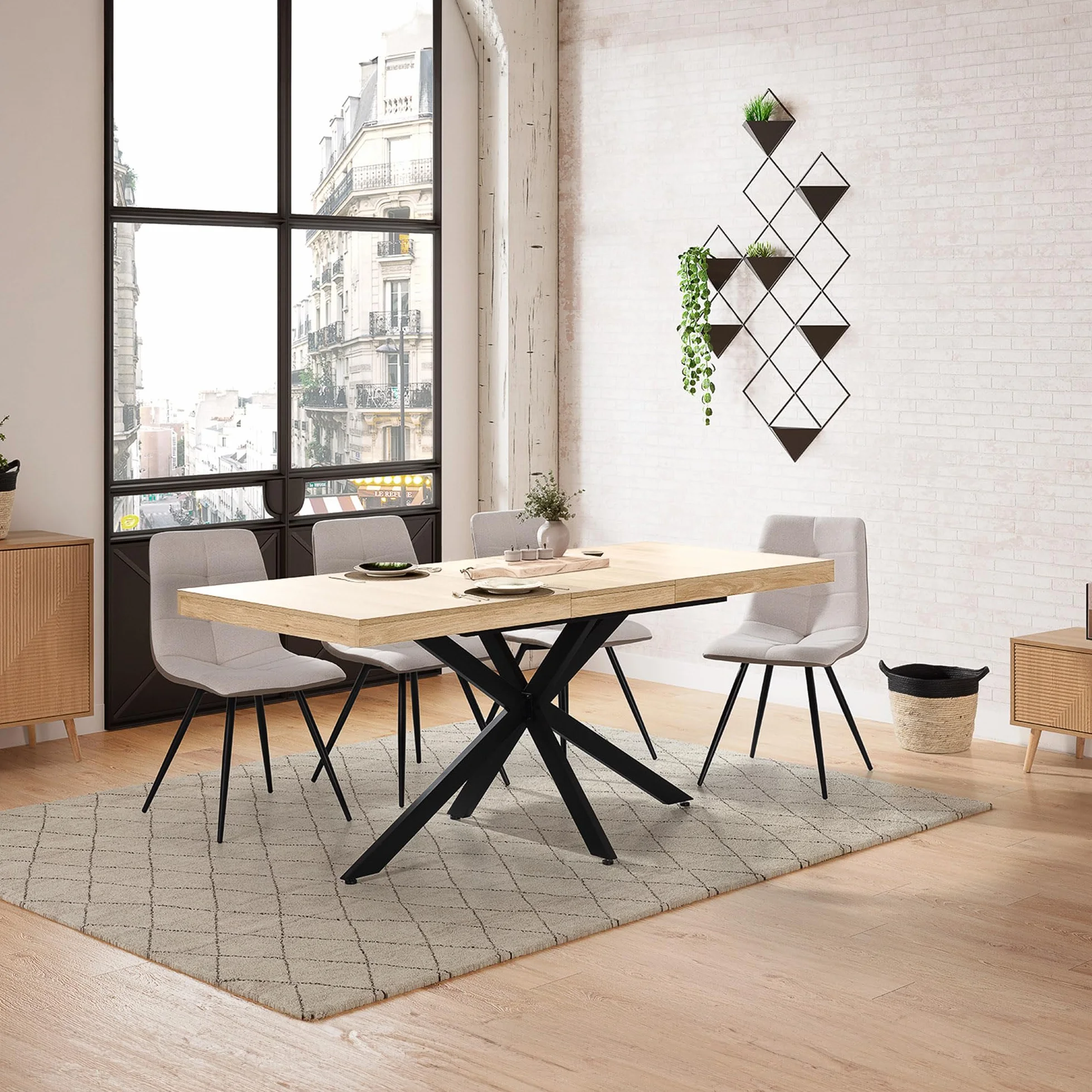 HOMN LIVING Mesa de Comedor Extensible Genova Color Roble, 140-180 cm (Largo) 80 cm (Profundidad) 75 cm (Altura)