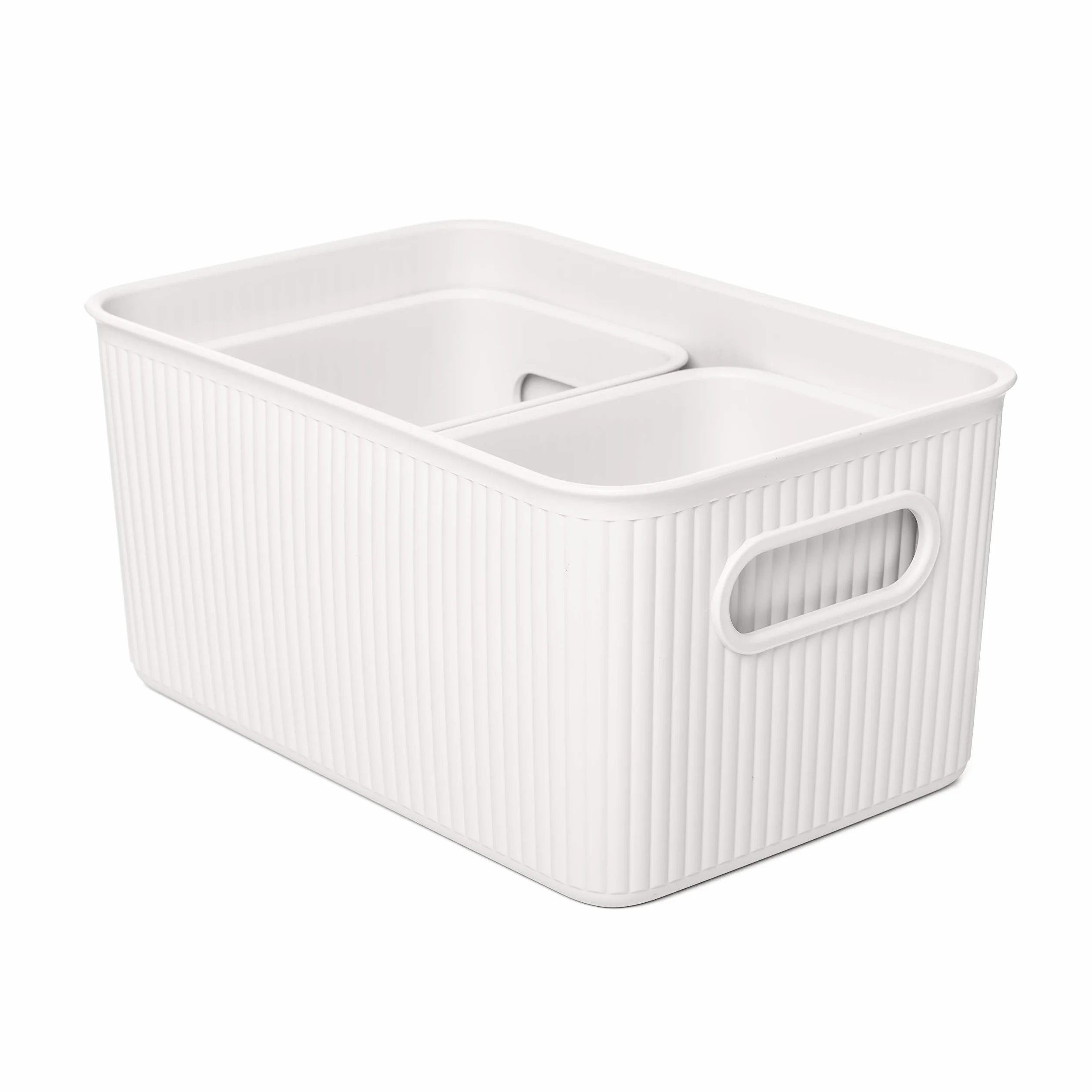 Tatay Cestas Almacenaje Plastico Baobab Set 3 Cajas Organizadoras Asas Integradas Plástico Reciclado Libre de BPA 18,7x27,8x13,3 cm Blanco