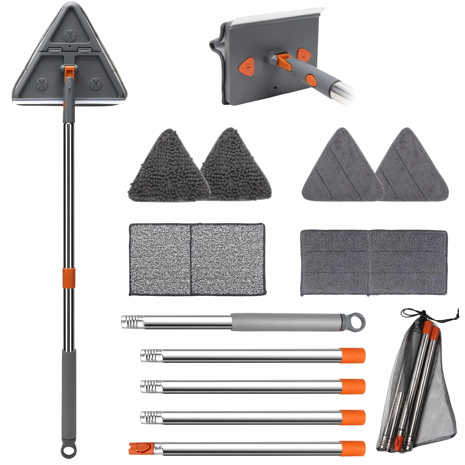 Herramienta limpiadora de zócalos con asa, Limpiador de Pared con escobilla de Goma, Herramienta de Limpieza de zócalo con Poste de extensión de 85 Pulgadas, 8 Almohadillas de Repuesto para
