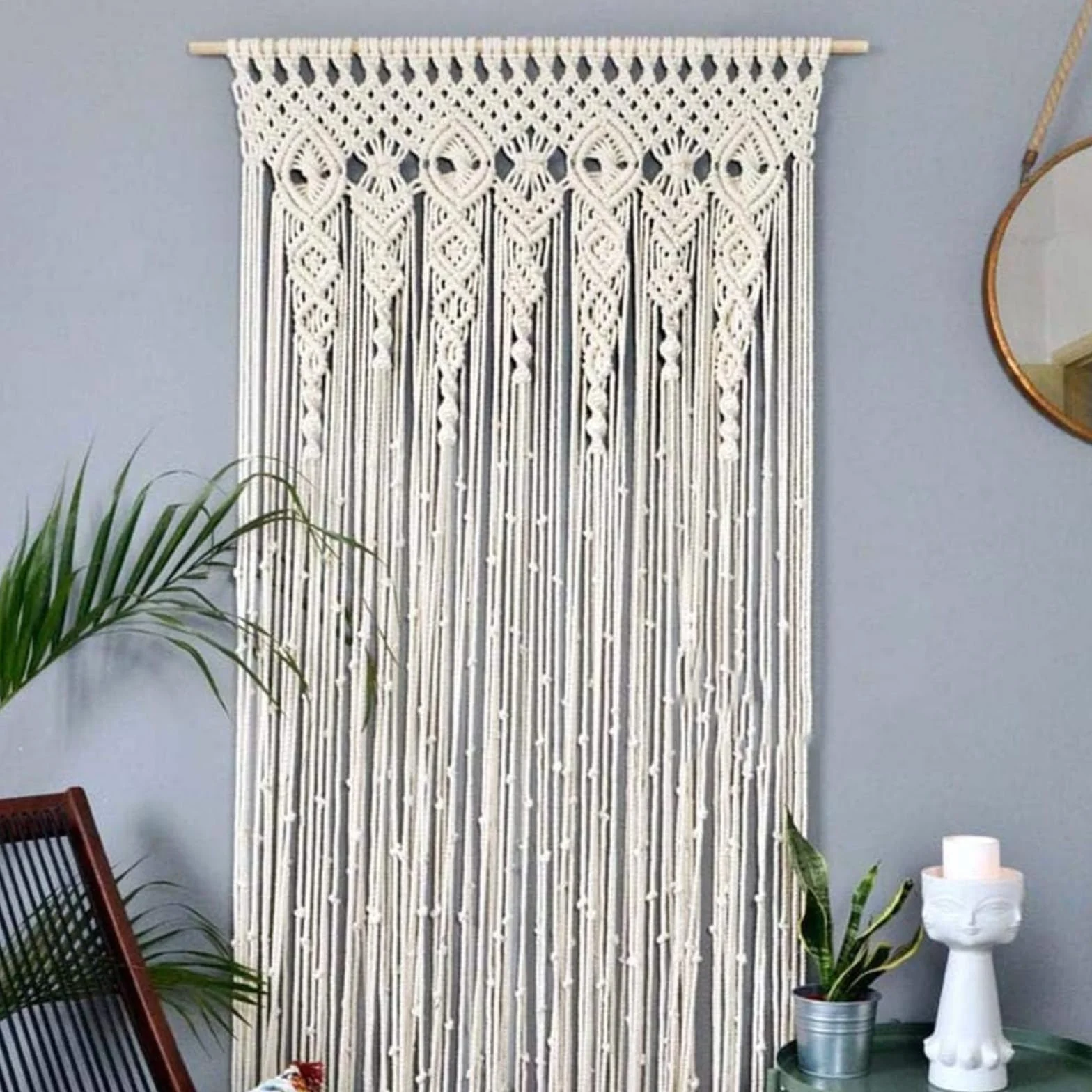 Cortina de macramé para Colgar en la Pared, Tapiz Boho para Puerta, Ventana, Divisor de Armario, Decoración de la Boda