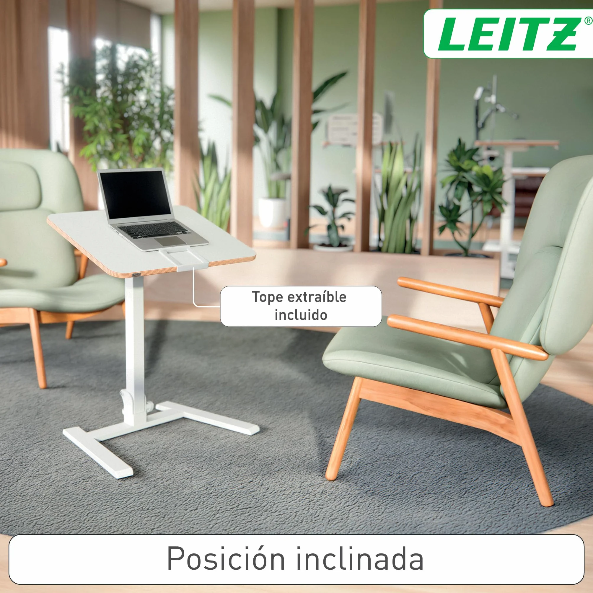 Leitz Ergo Escritorio Compacto Plegable para Trabajar Sentado o de Pie – Mesa Portátil con Asa, pensado para Ordenador Portátil, Soporta hasta 20 kg, 65x46 cm, Blanca, 65880001