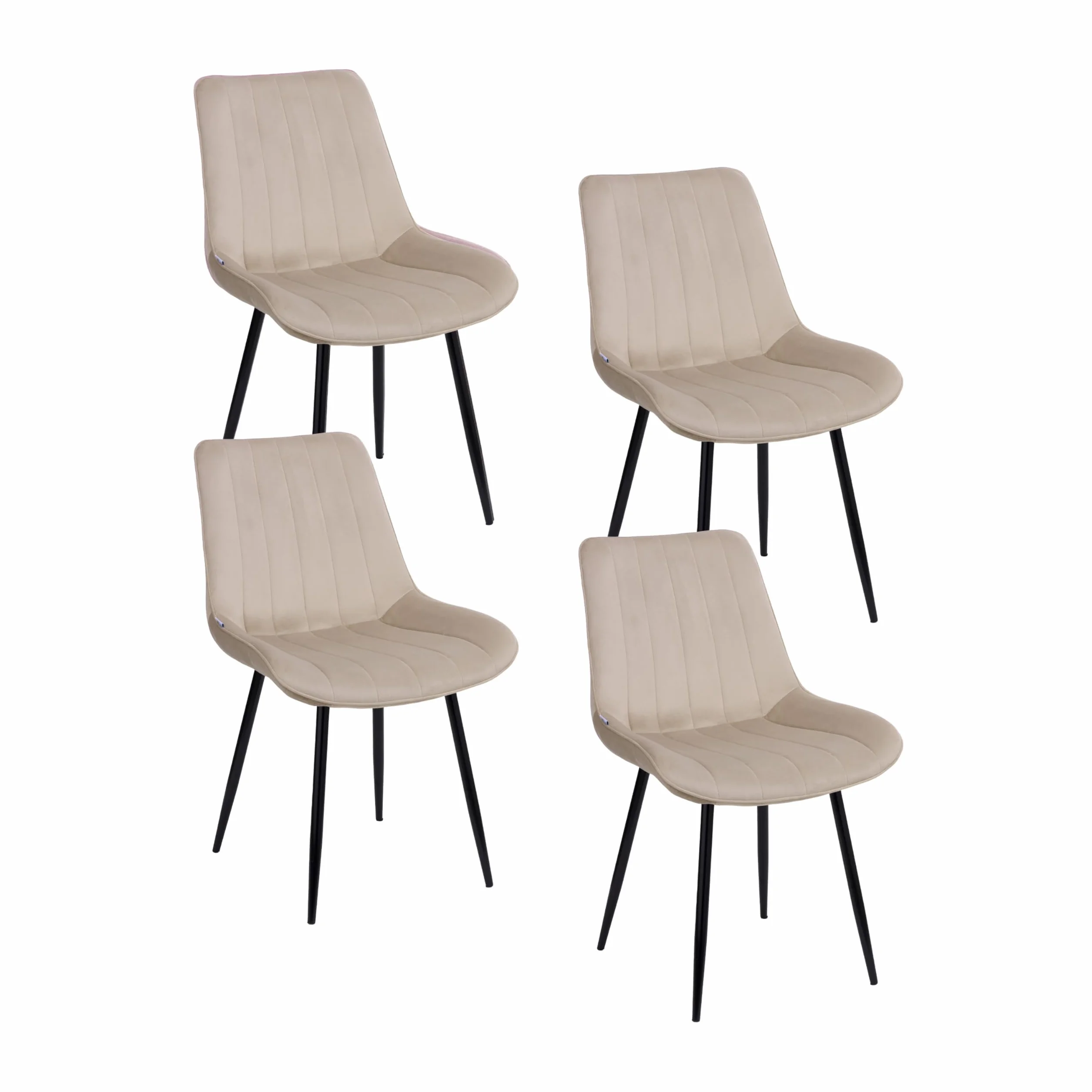 Baroni Home Juego de 4 sillas Modernas con Revestimiento de Terciopelo y Patas de Acero Negro, para salón, Dormitorio, Comedor, 53 x 86 x 44 cm, Beige