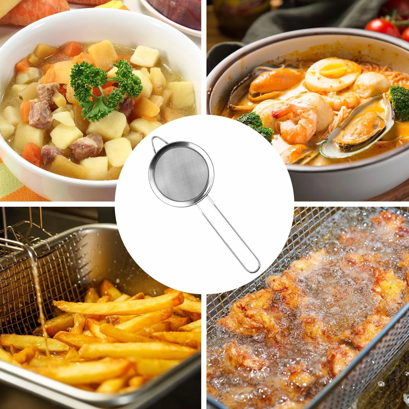 Colador de cocina acero inoxidable malla fina 8cm