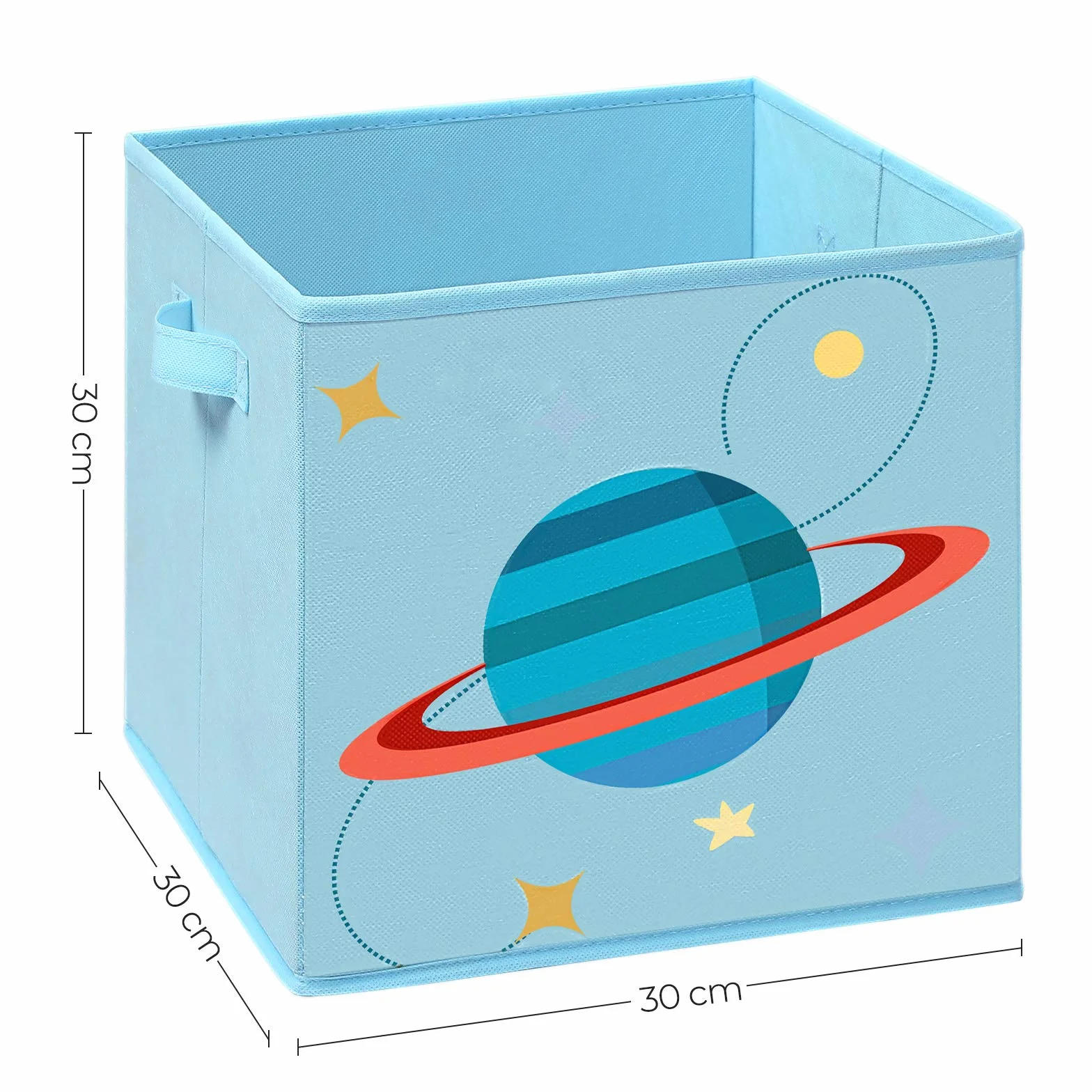 SONGMICS Cajas de Almacenaje, Juego de 3, Organizadoras de Juguetes, Cubos Plegables con Asas, para Habitación de Niños, Sala de Juegos, 30 x 30 x 30 cm, Tema del Espacio, Azul RFB001B03